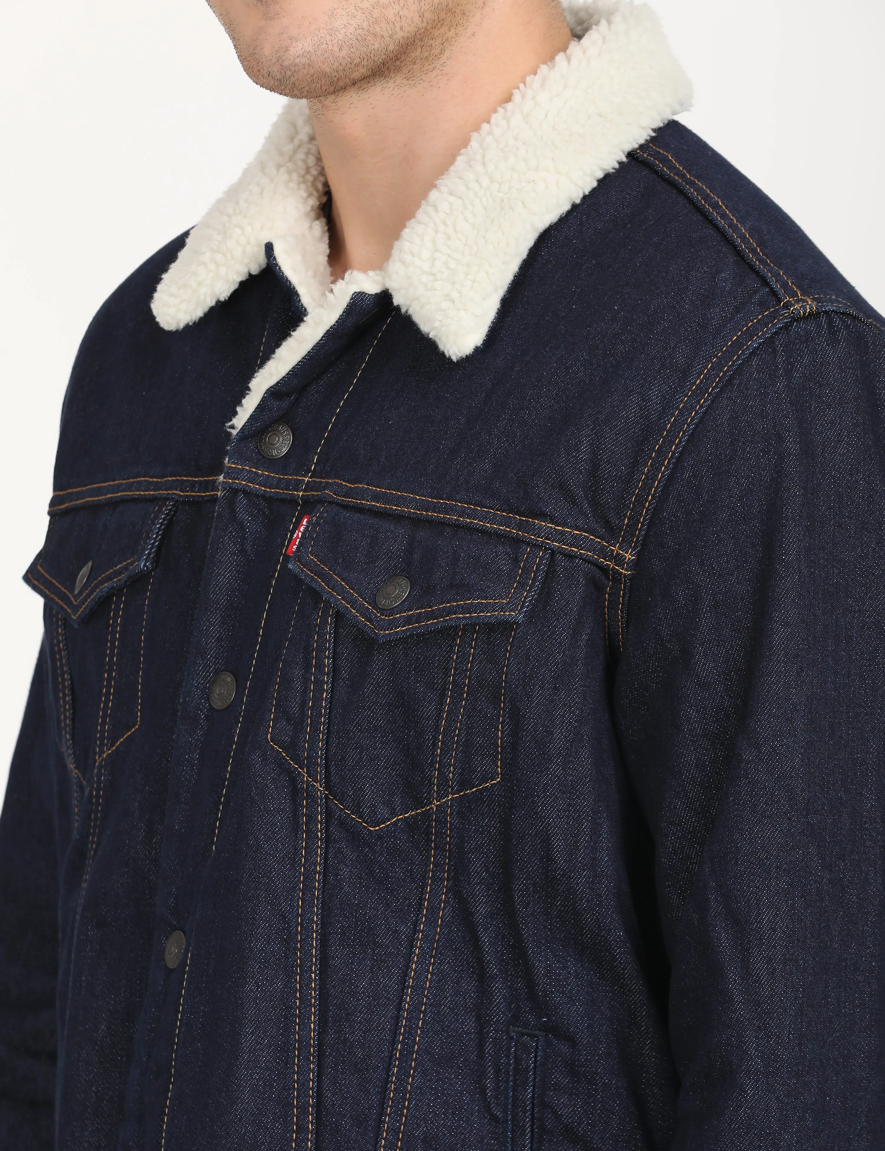 Men's Solid Navy Spread Collar Denim Jacket LEVI'S
