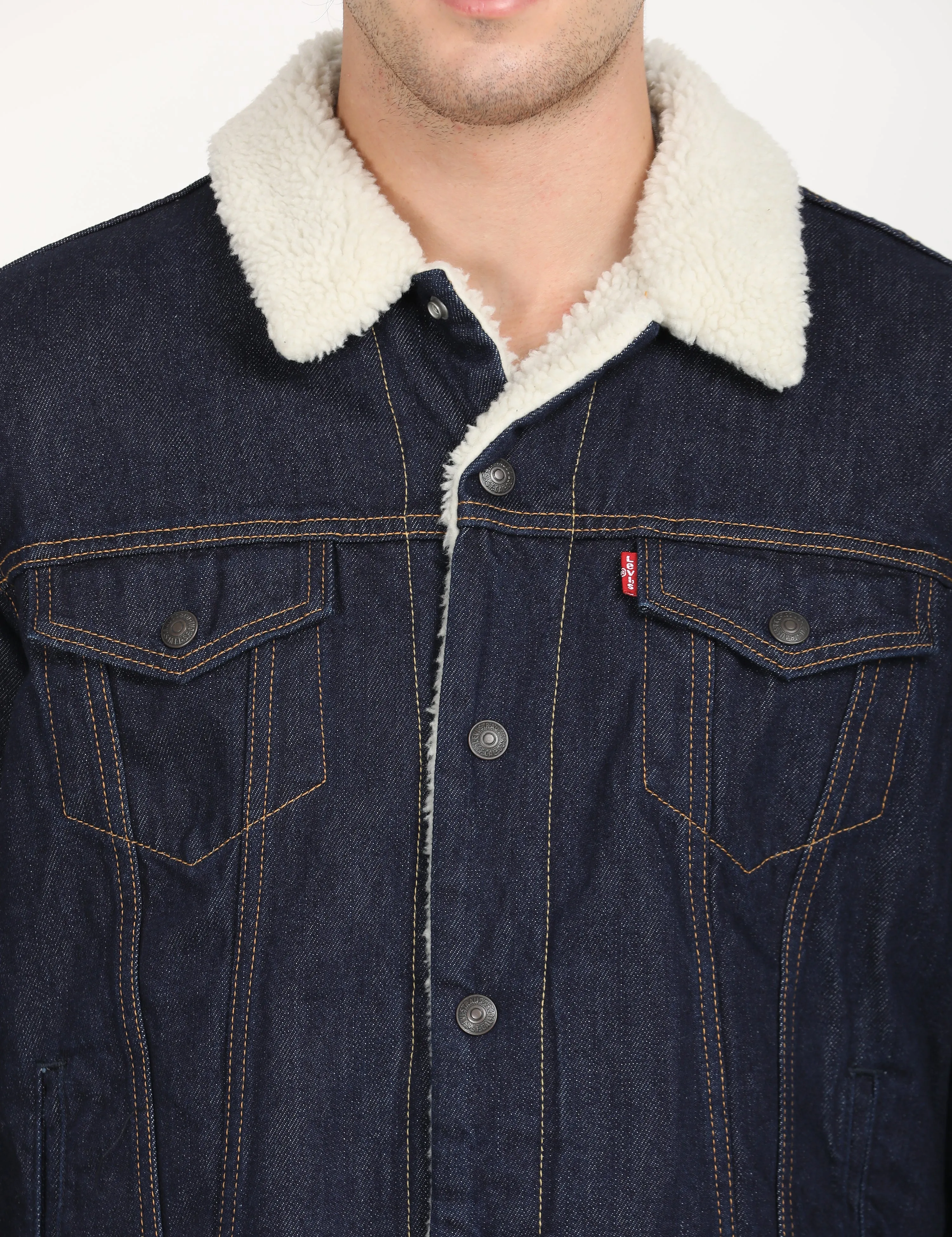 Men's Solid Navy Spread Collar Denim Jacket LEVI'S