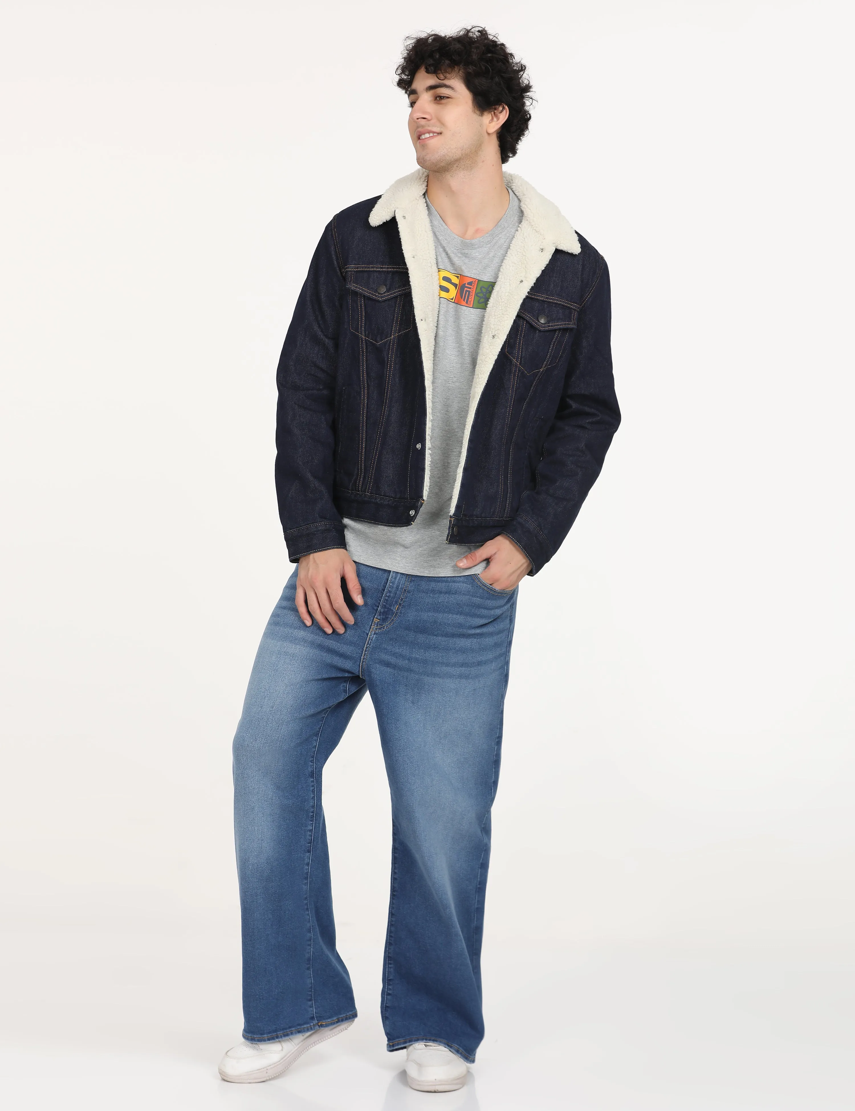 Men's Solid Navy Spread Collar Denim Jacket LEVI'S