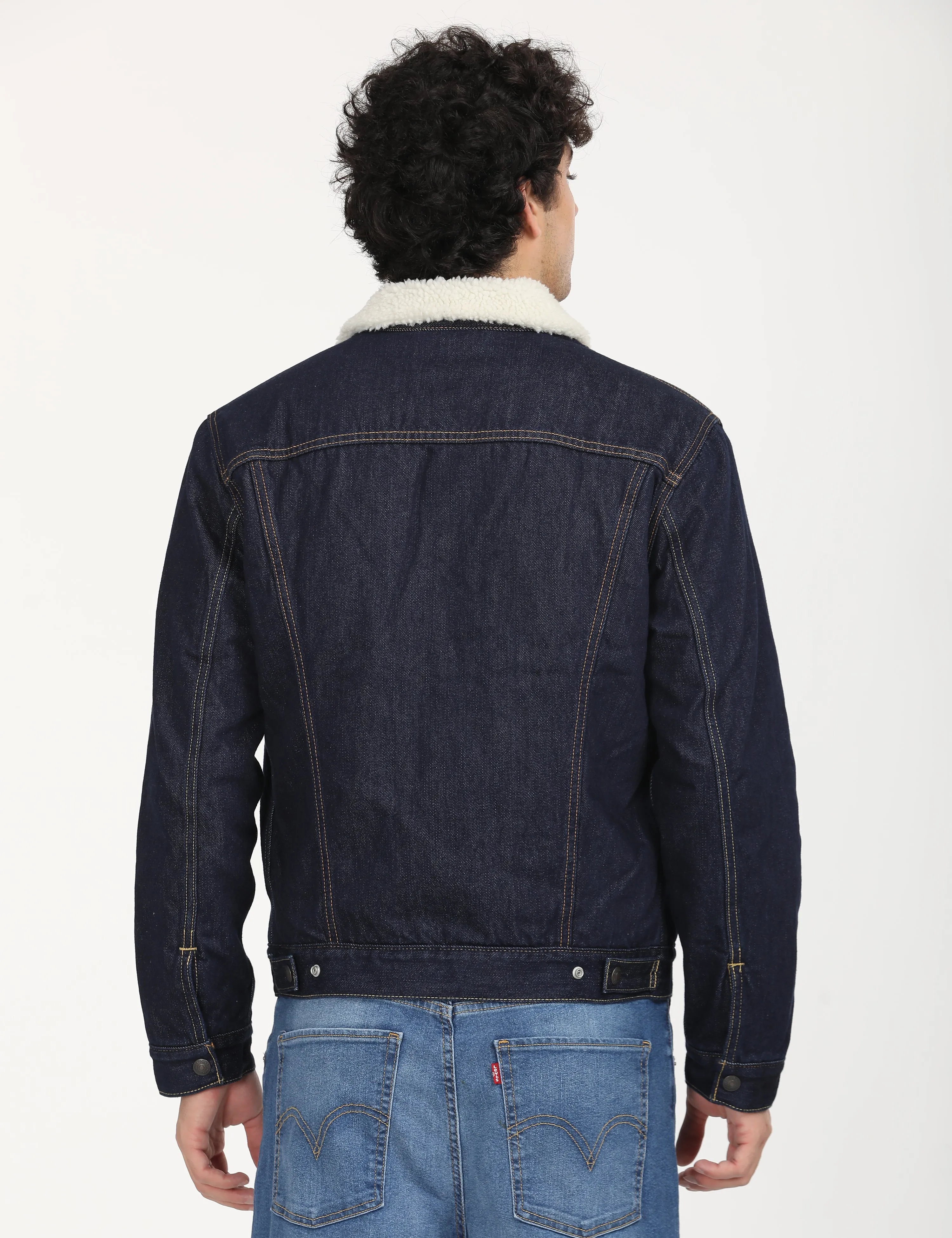 Men's Solid Navy Spread Collar Denim Jacket LEVI'S