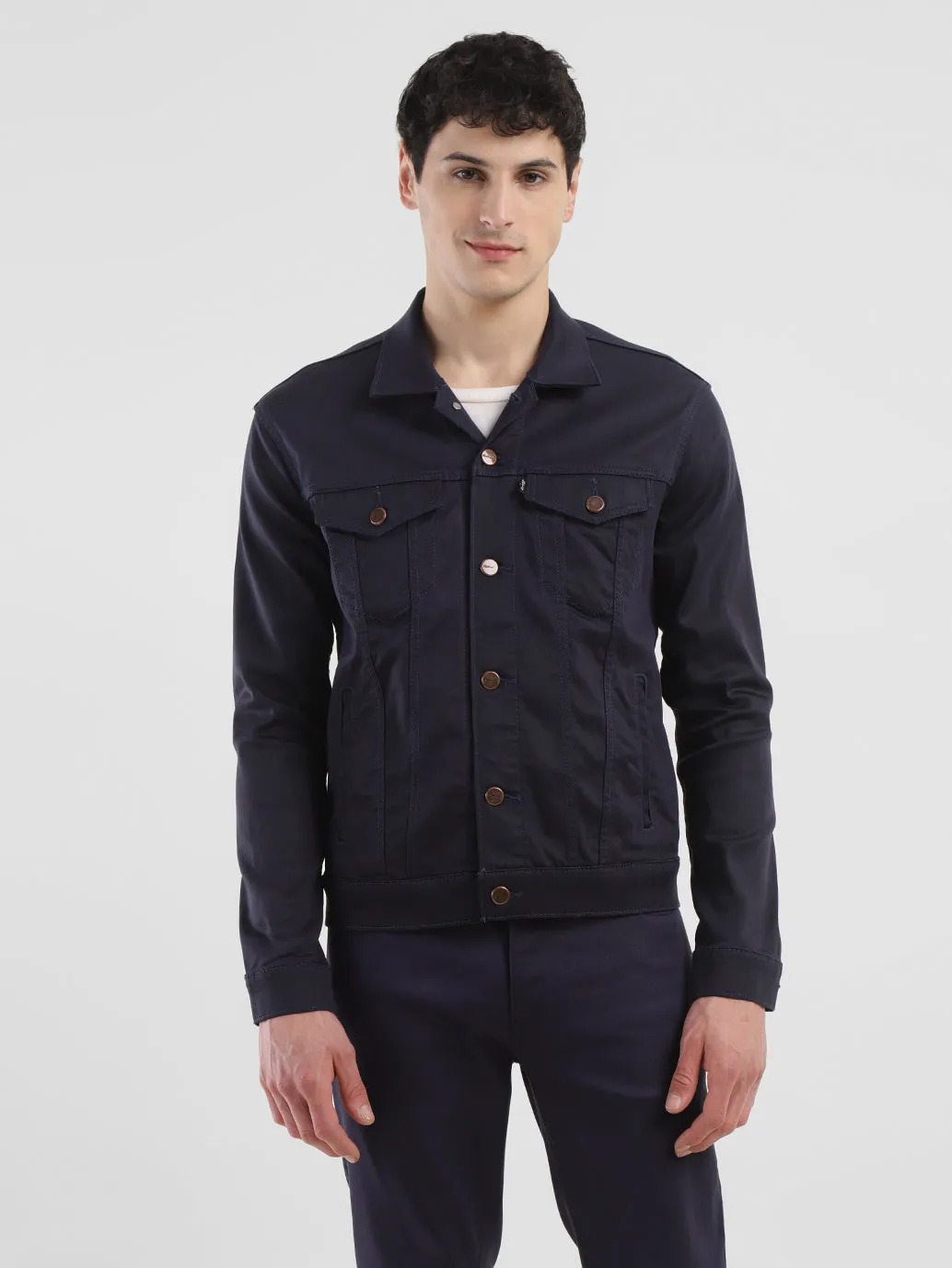 Men's Solid Navy Spread Collar Jackets LEVI'S
