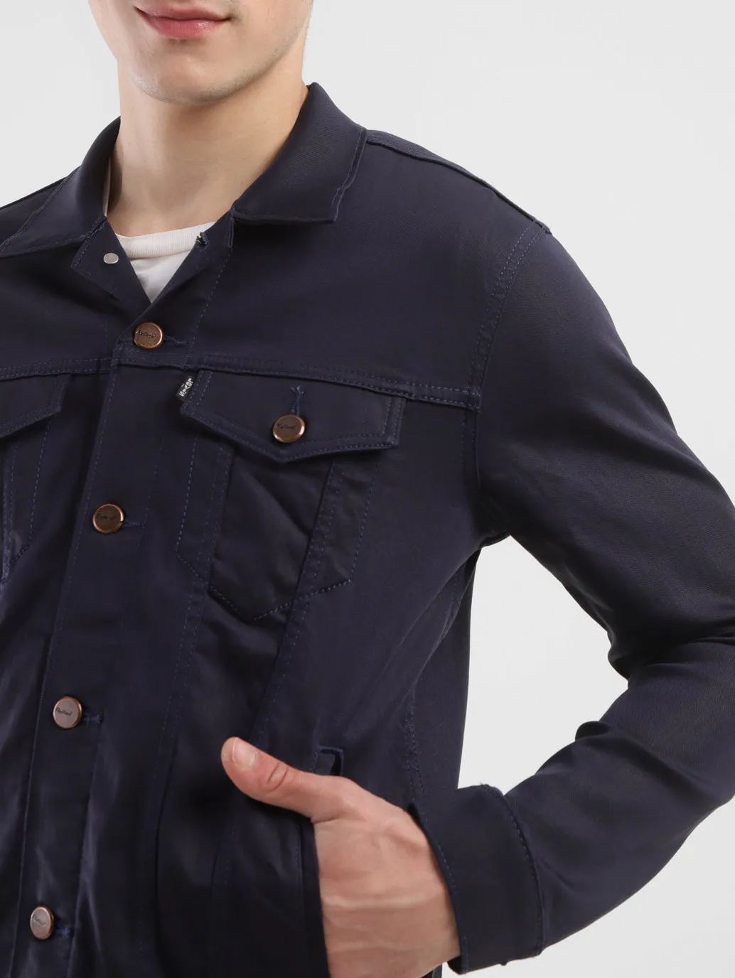 Men's Solid Navy Spread Collar Jackets LEVI'S