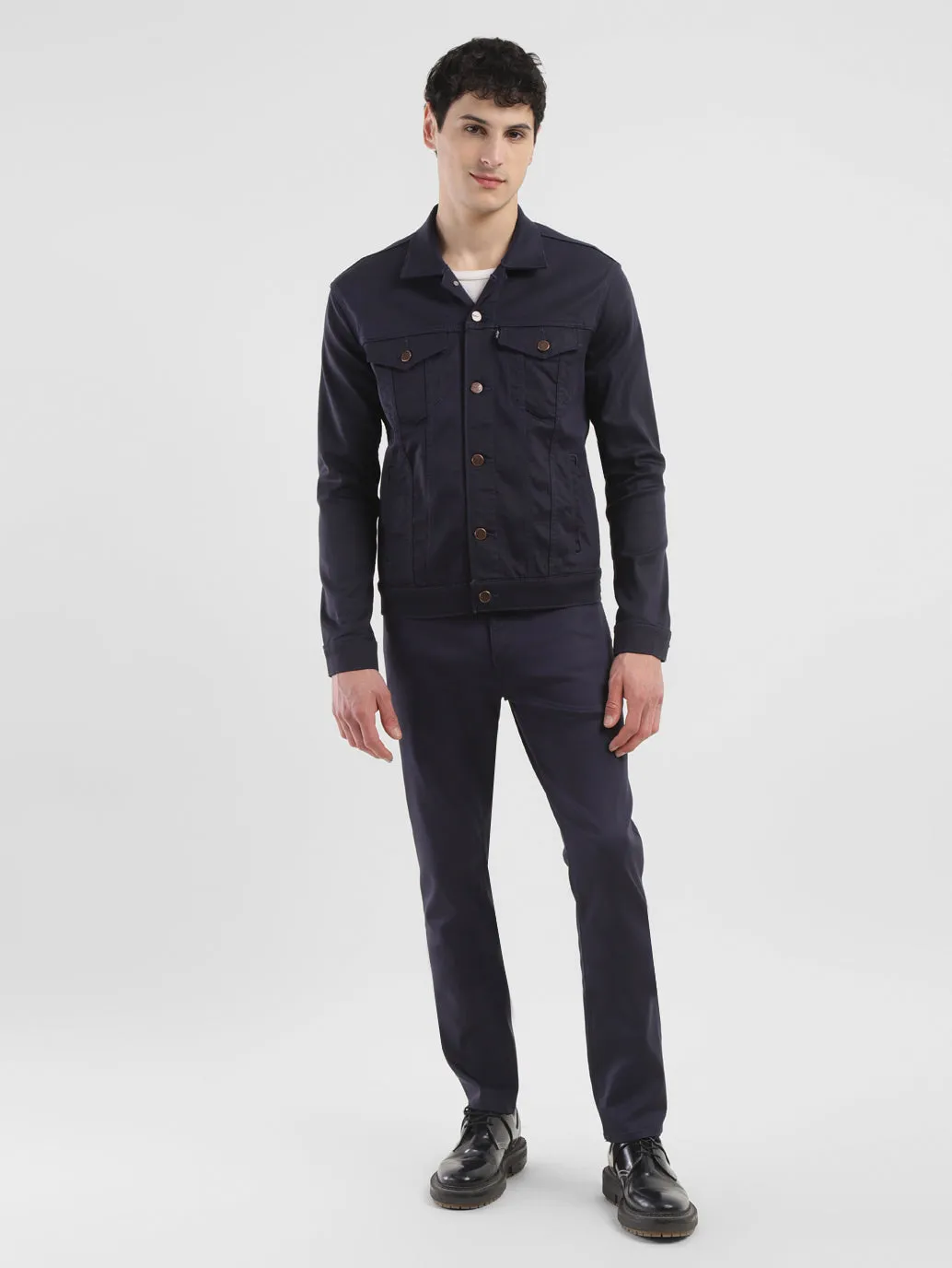 Men's Solid Navy Spread Collar Jackets LEVI'S