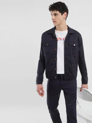 Men's Solid Navy Spread Collar Jackets LEVI'S