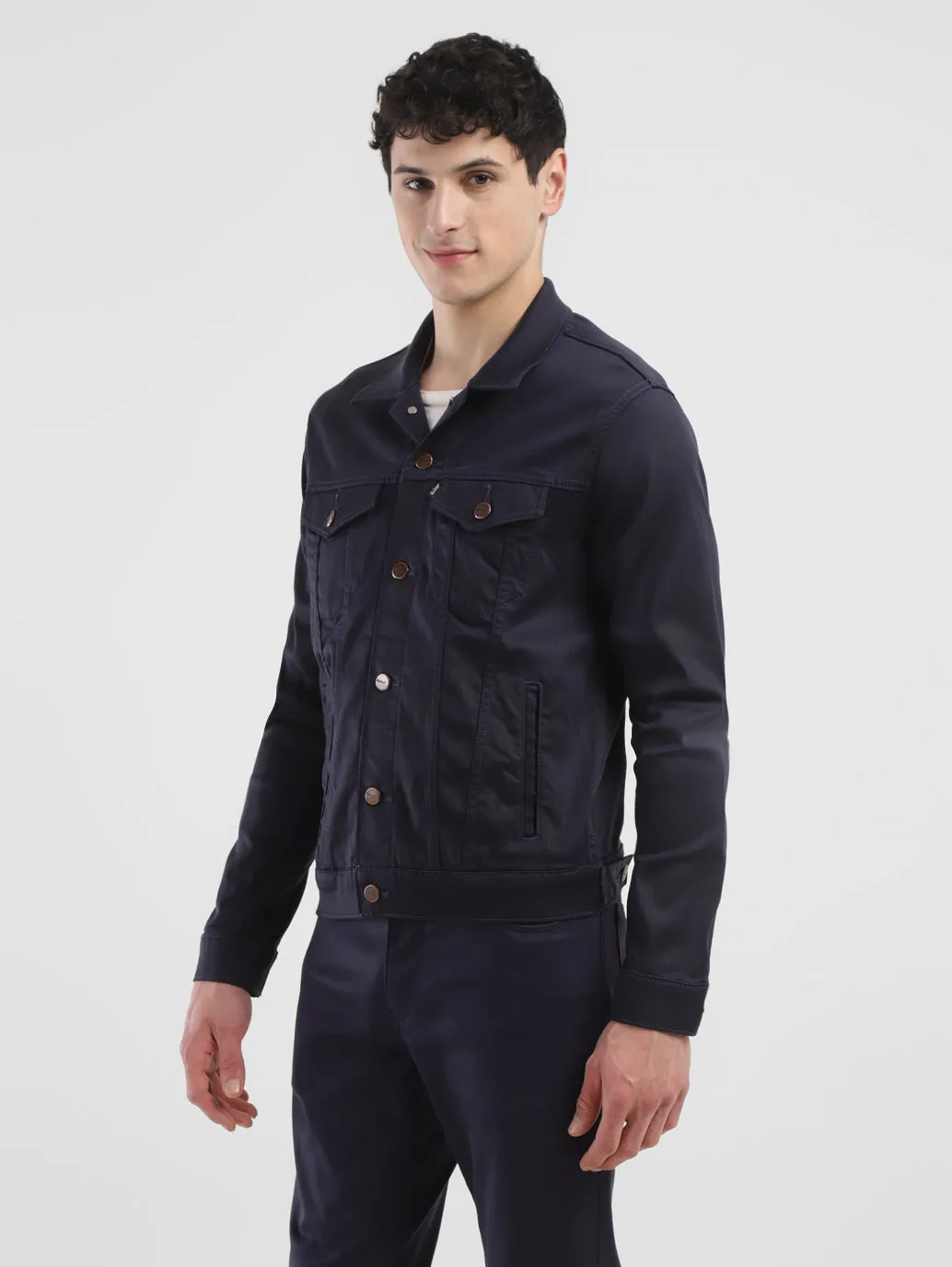 Men's Solid Navy Spread Collar Jackets LEVI'S