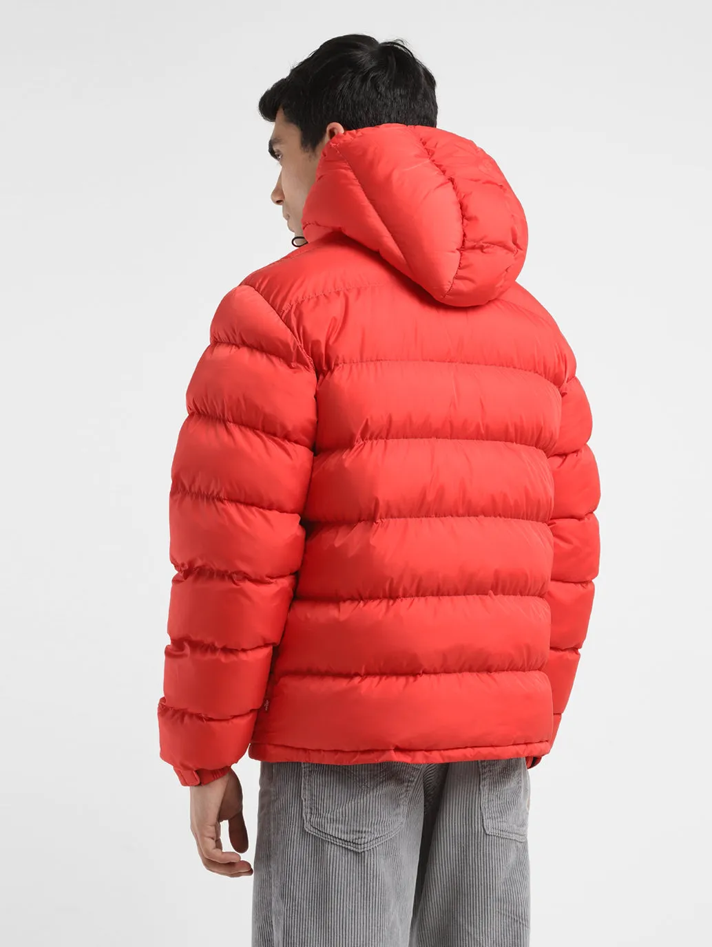 Men's Solid Red Hooded Quilted Jacket LEVI'S