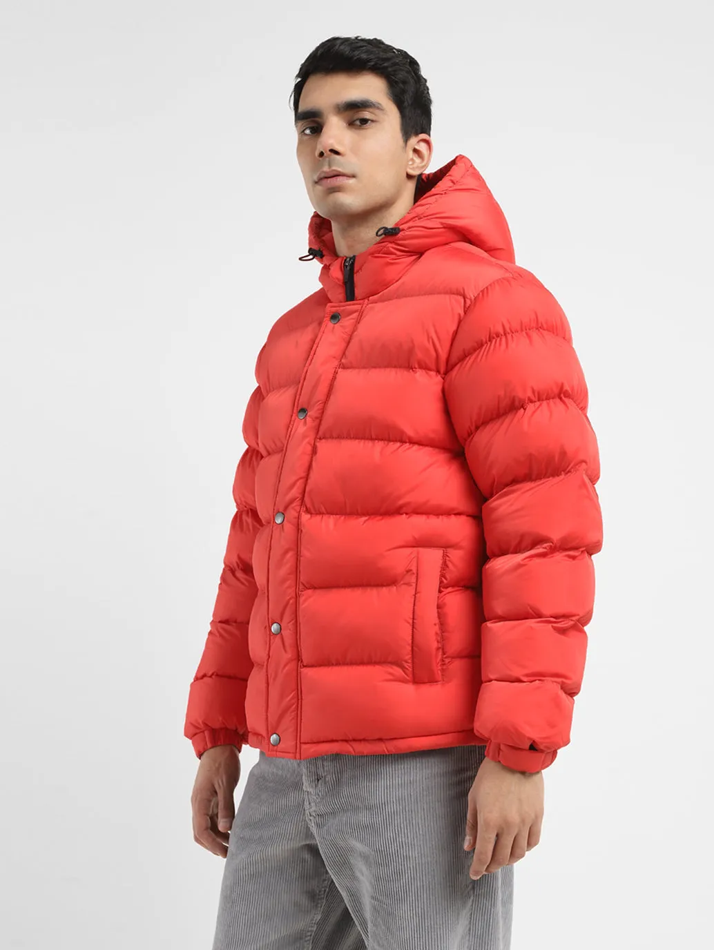 Men's Solid Red Hooded Quilted Jacket LEVI'S