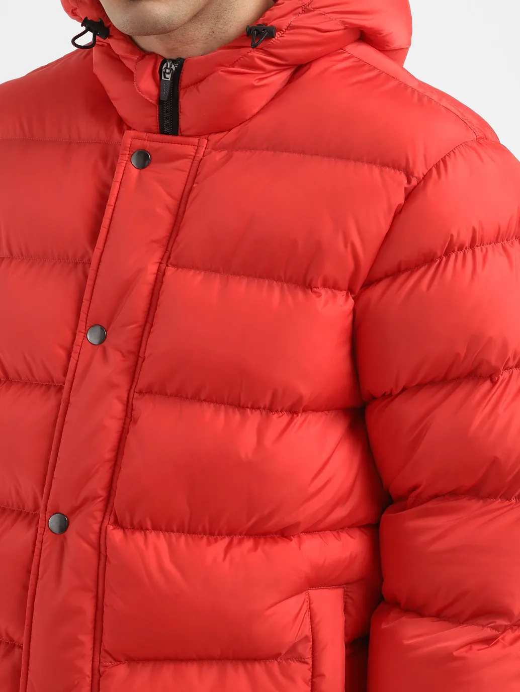 Men's Solid Red Hooded Quilted Jacket LEVI'S