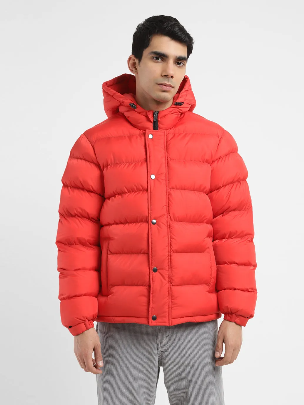 Men's Solid Red Hooded Quilted Jacket LEVI'S