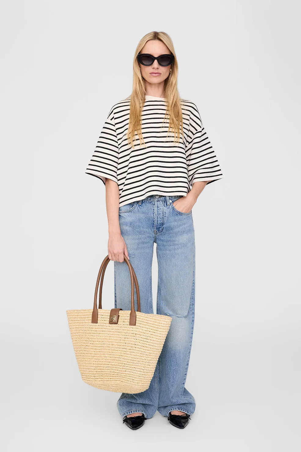 Myers Cropped Tee - Black Stripe French Terry -ANINE BING