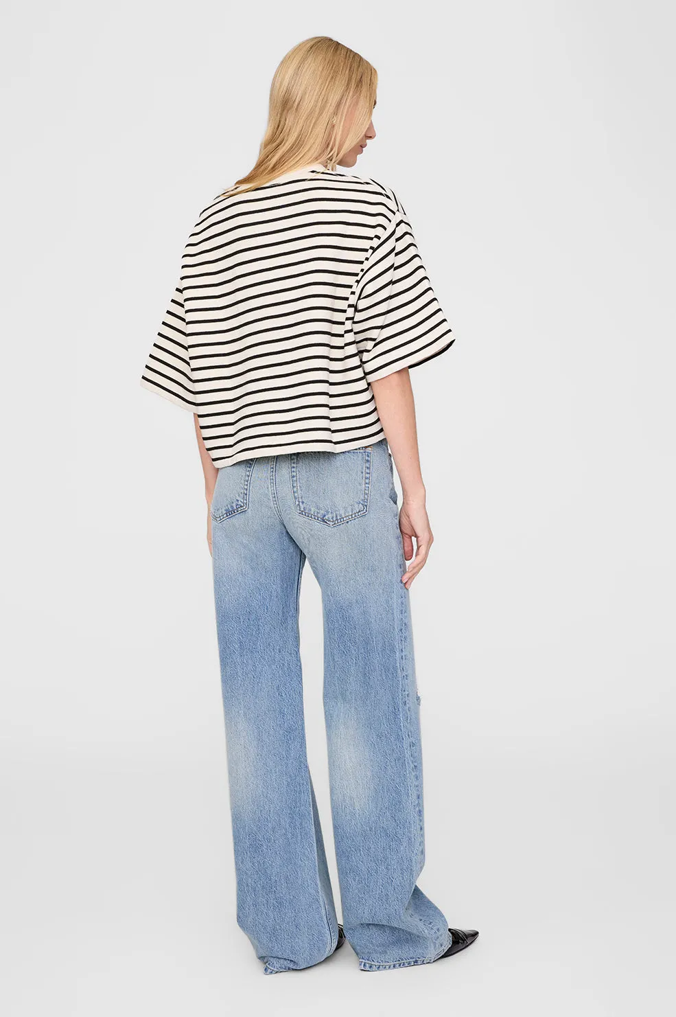 Myers Cropped Tee - Black Stripe French Terry -ANINE BING