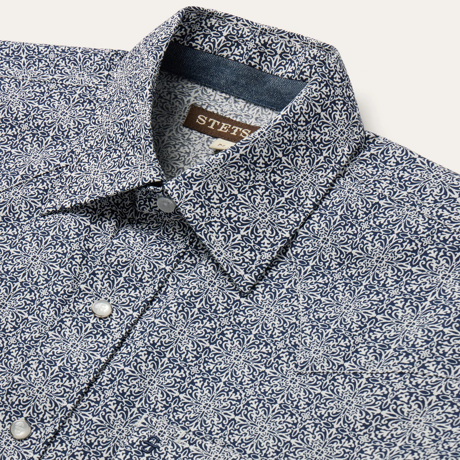 Navy Print Short Sleeve Western Shirt -STETSON