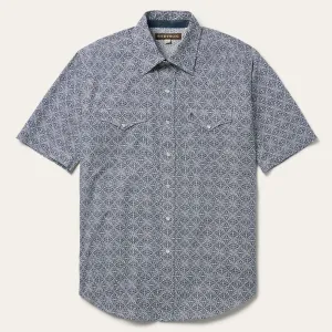 Navy Print Short Sleeve Western Shirt -STETSON