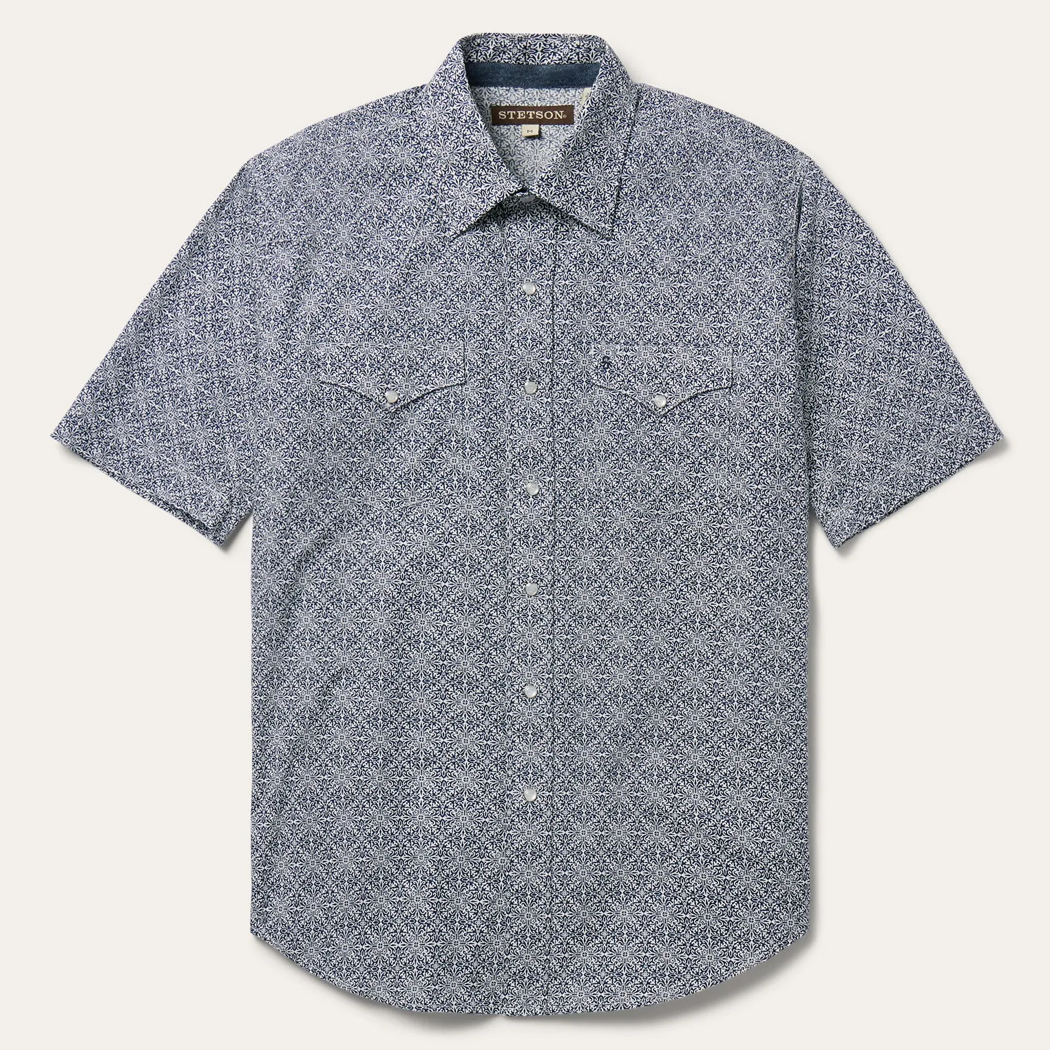 Navy Print Short Sleeve Western Shirt -STETSON