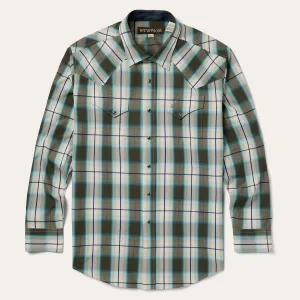 Olive Ombre Plaid Western Shirt -STETSON