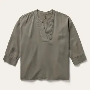 Olive Twill Peasant Blouse -STETSON