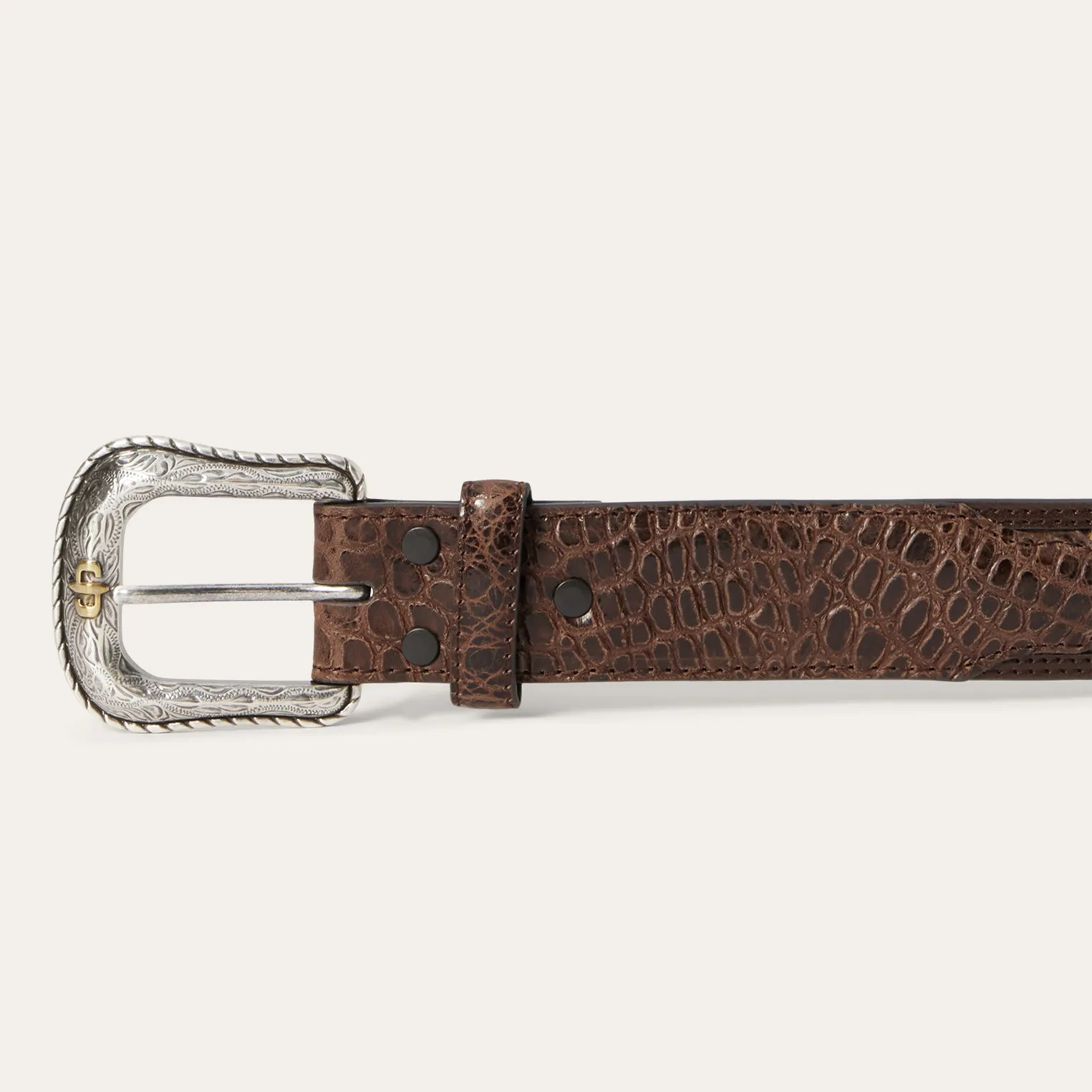 Ostrich Print Croco Embossed Western Tabs Belt -STETSON