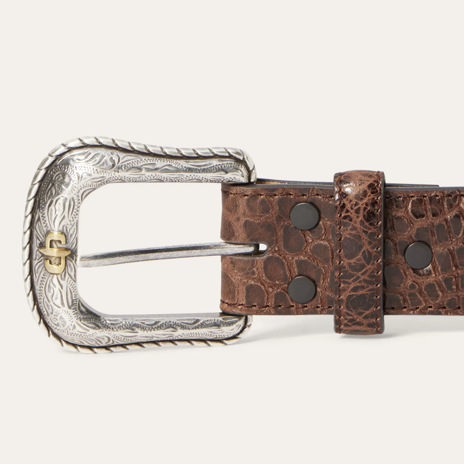Ostrich Print Croco Embossed Western Tabs Belt -STETSON
