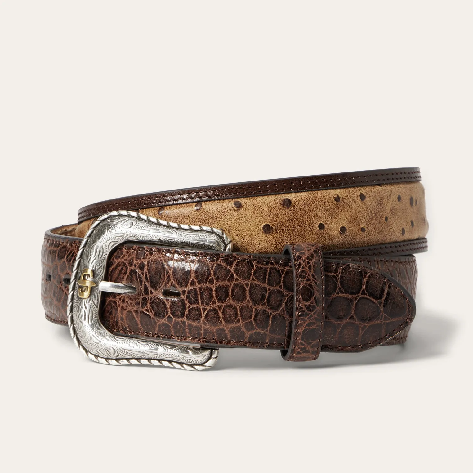 Ostrich Print Croco Embossed Western Tabs Belt -STETSON