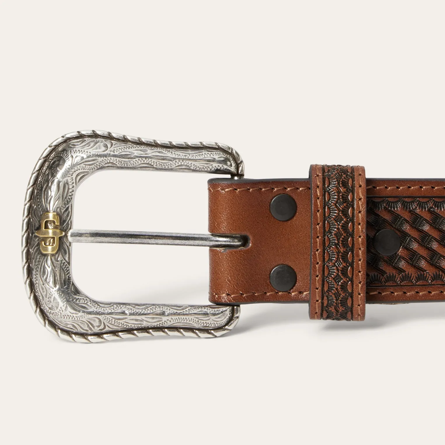 Pebble Leather Basket Weave Tabs Belt -STETSON