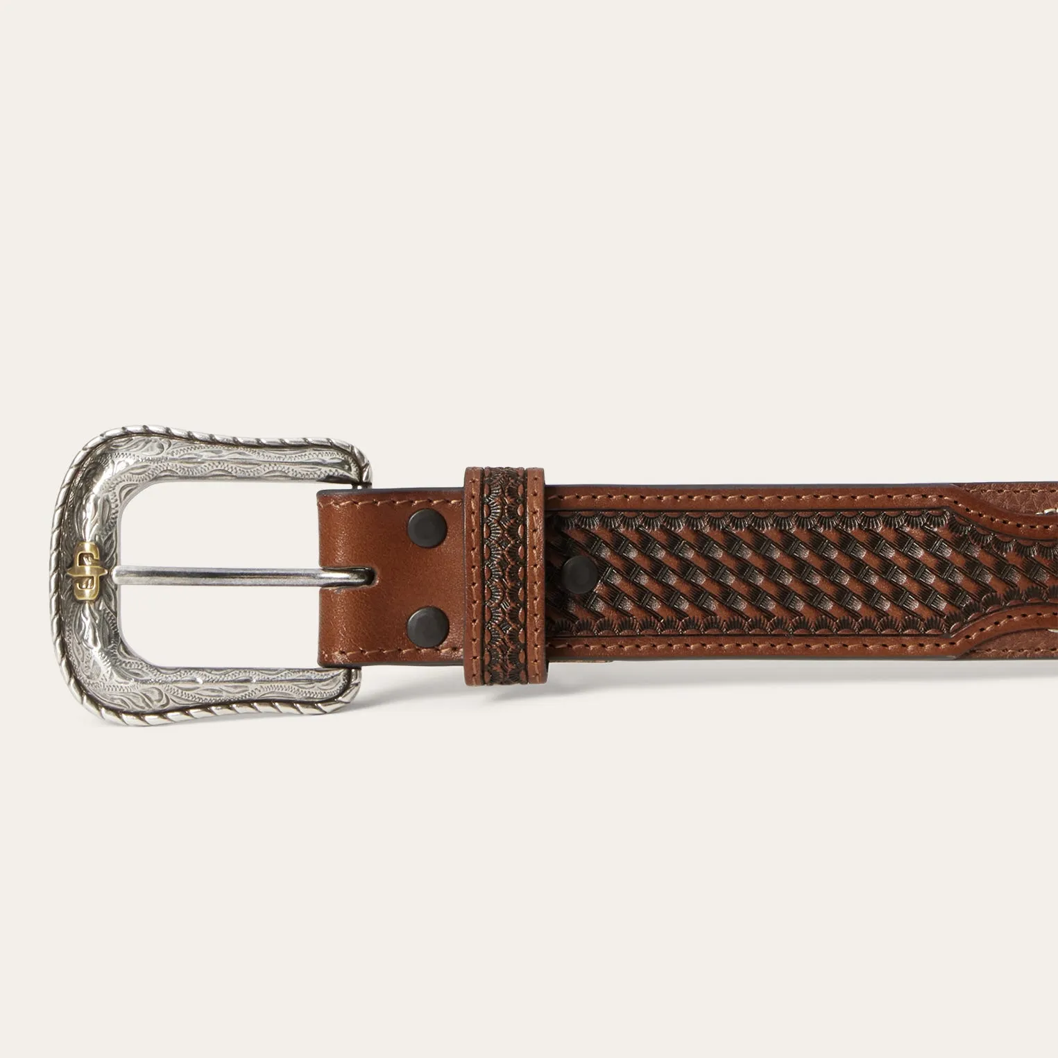 Pebble Leather Basket Weave Tabs Belt -STETSON