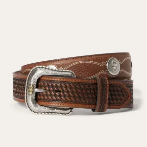 Pebble Leather Basket Weave Tabs Belt -STETSON