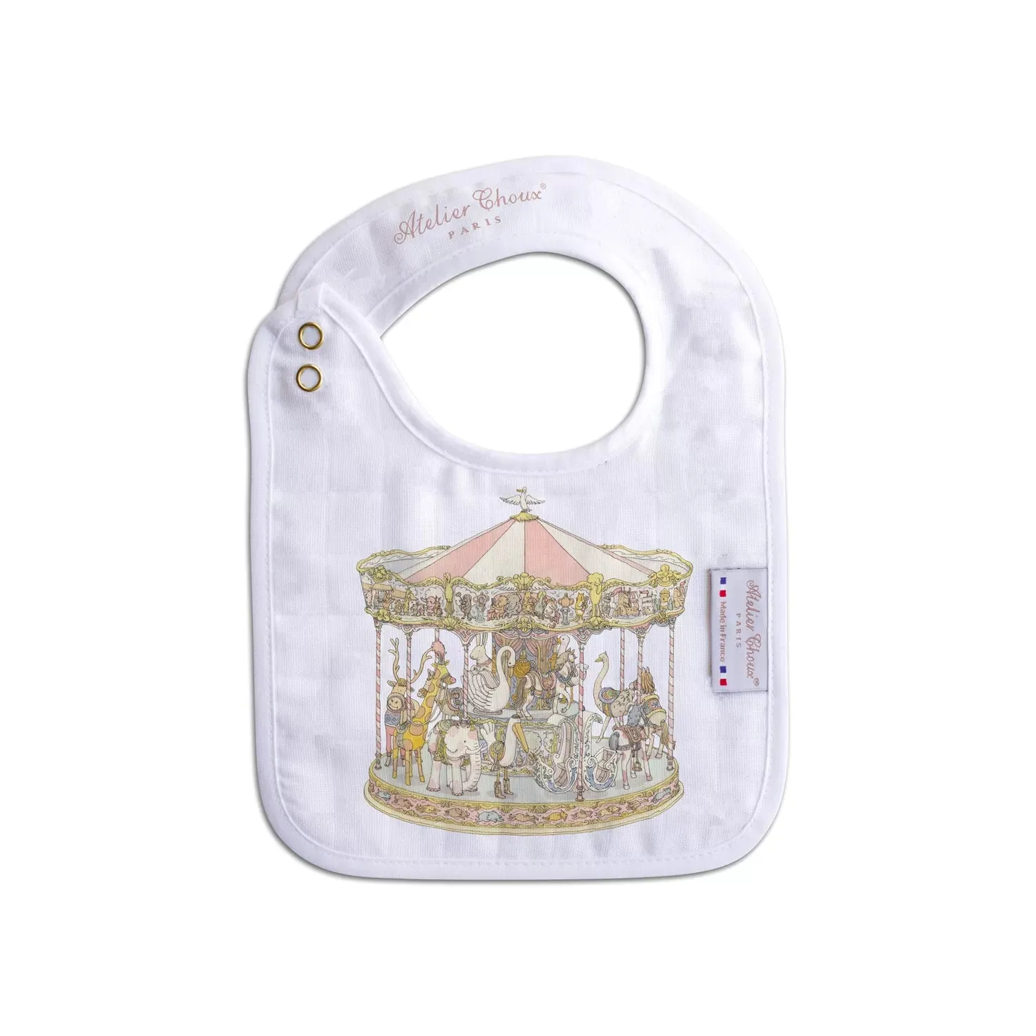 Pink Carousel Organic Cotton Swaddle & Bib with Gift Box Set