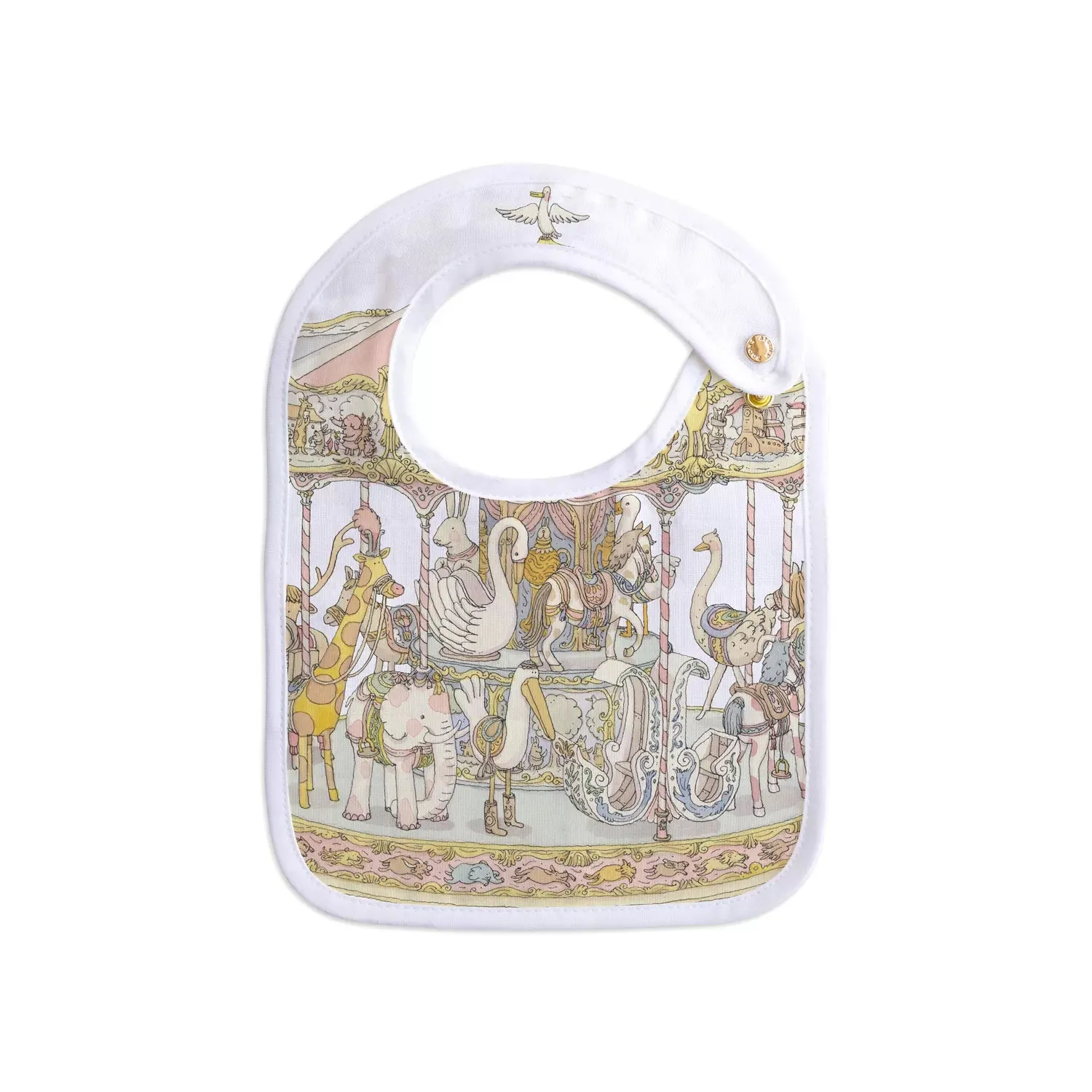 Pink Carousel Organic Cotton Swaddle & Bib with Gift Box Set