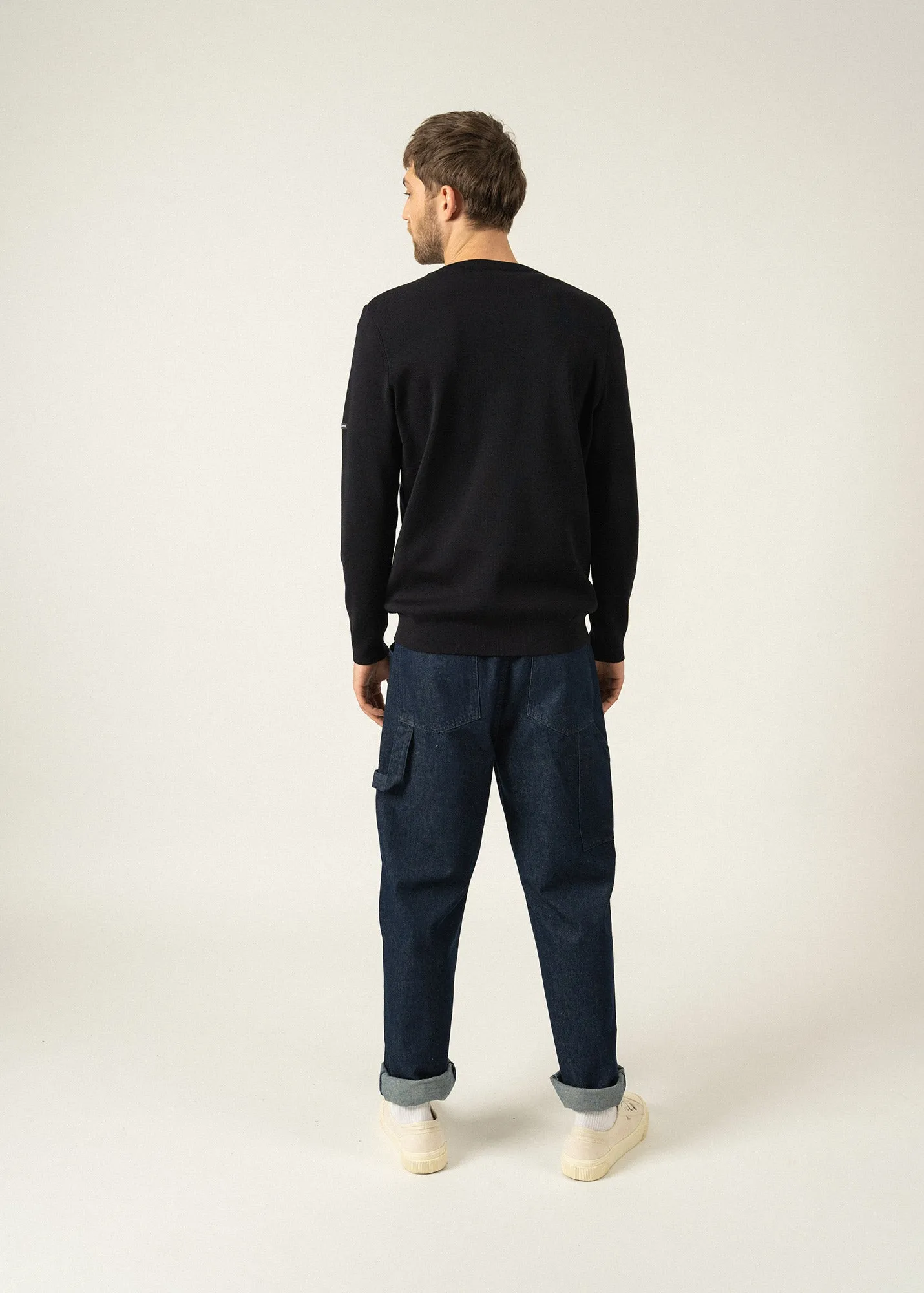 Pull col V Cuirasse - en laine douce (NAVY)