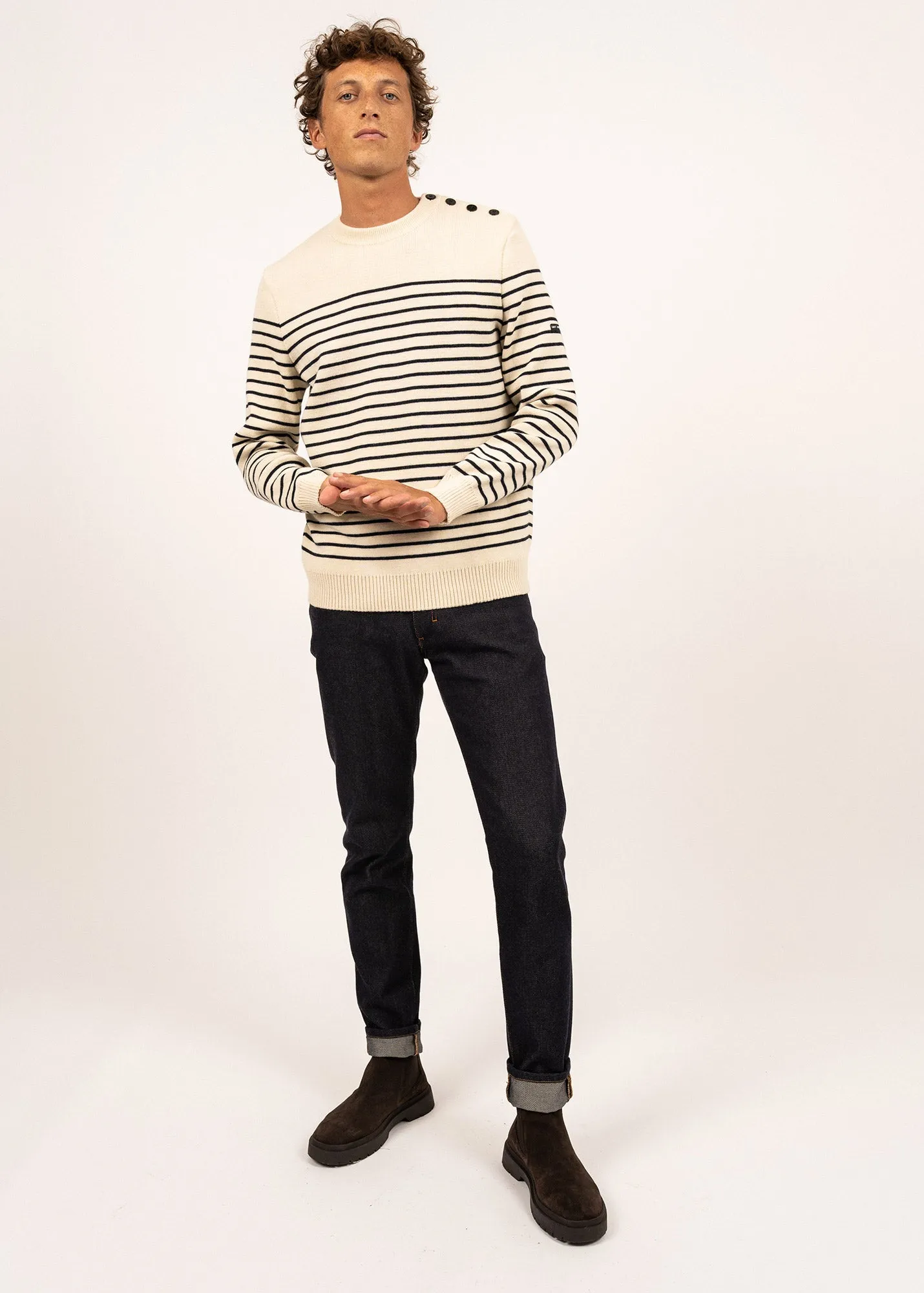 Pull marin ray Binic - coupe confort (ECRU/MARINE)