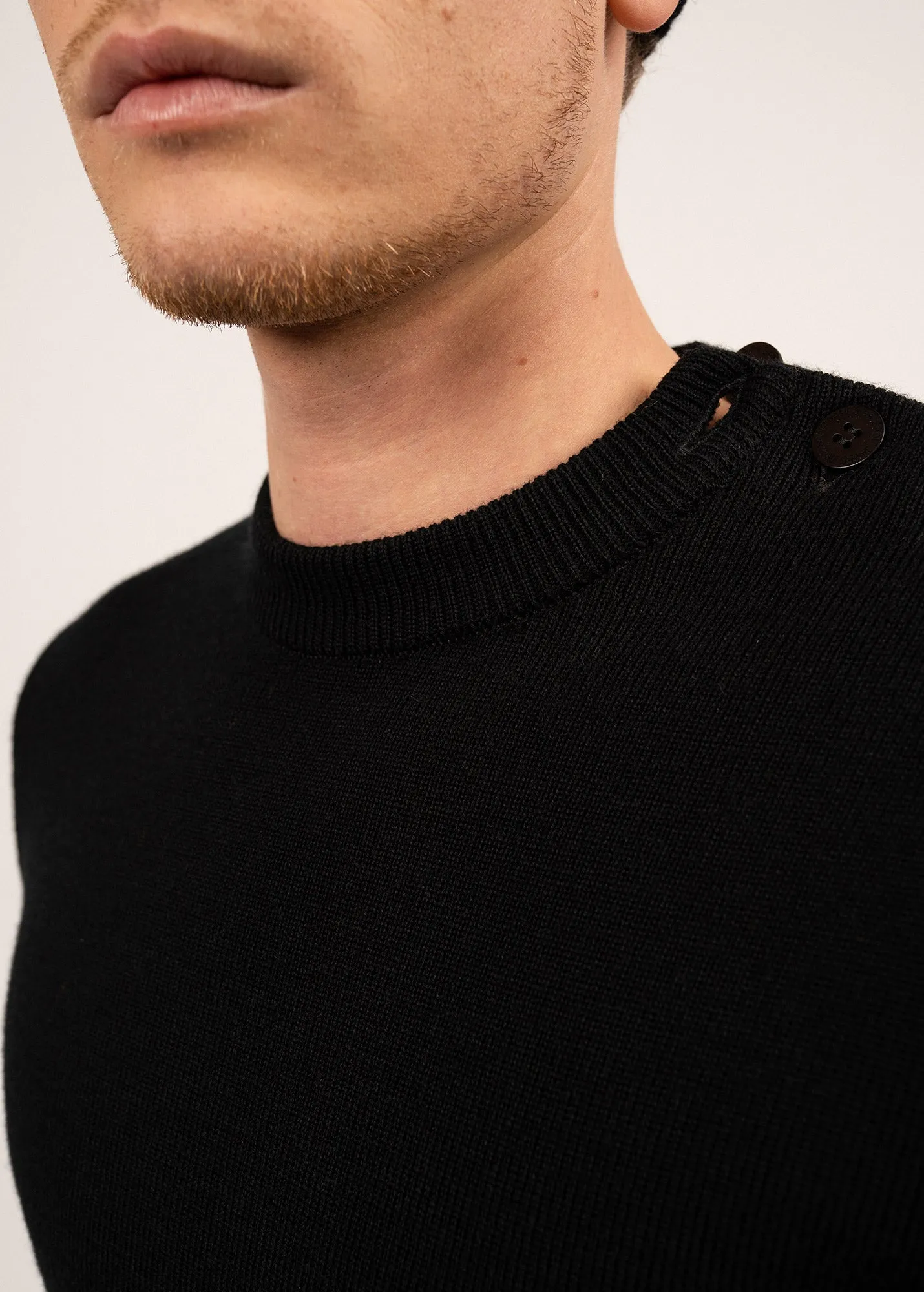 Pull marin uni Rochefort - en laine mrinos (NOIR)