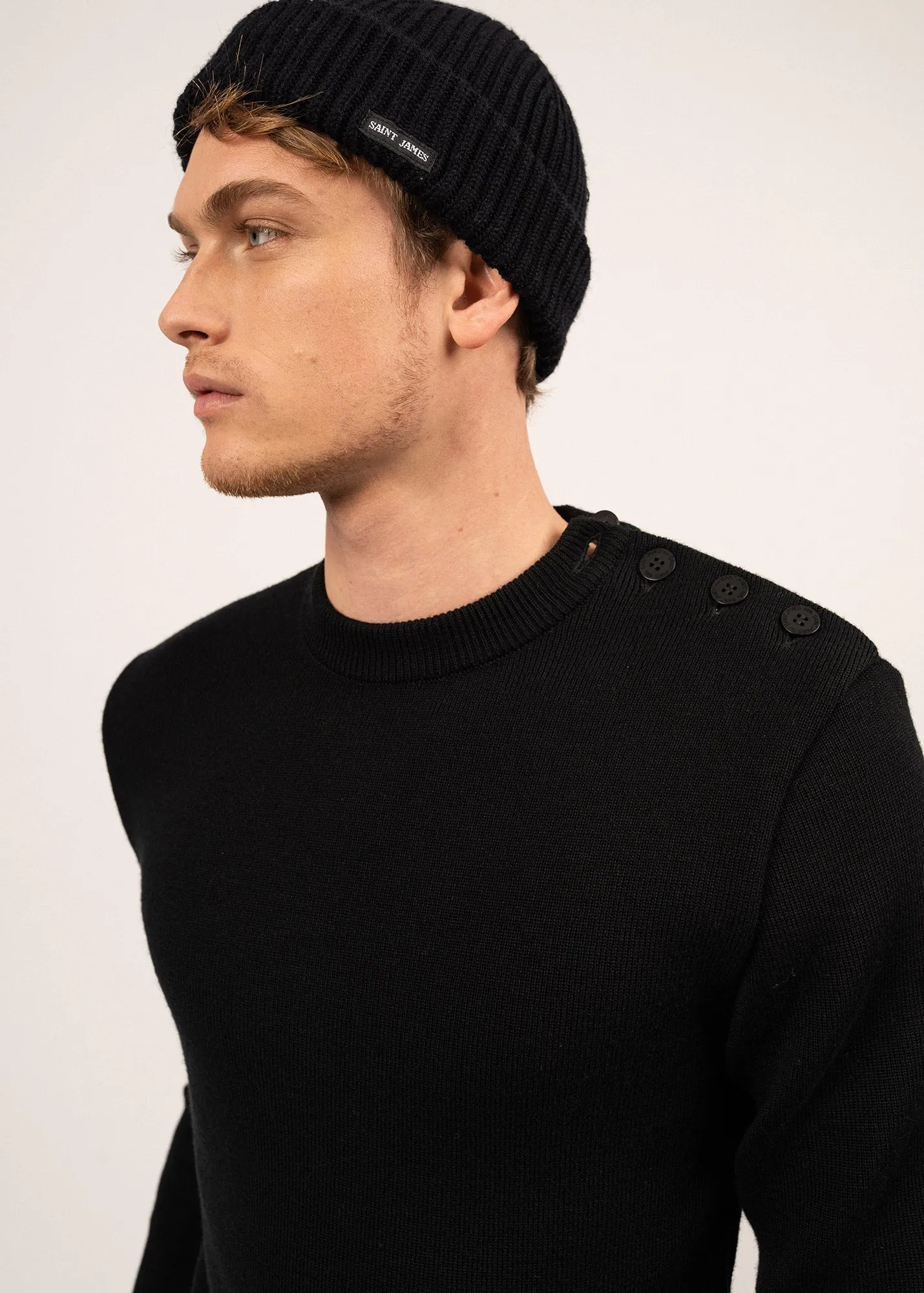 Pull marin uni Rochefort - en laine mrinos (NOIR)