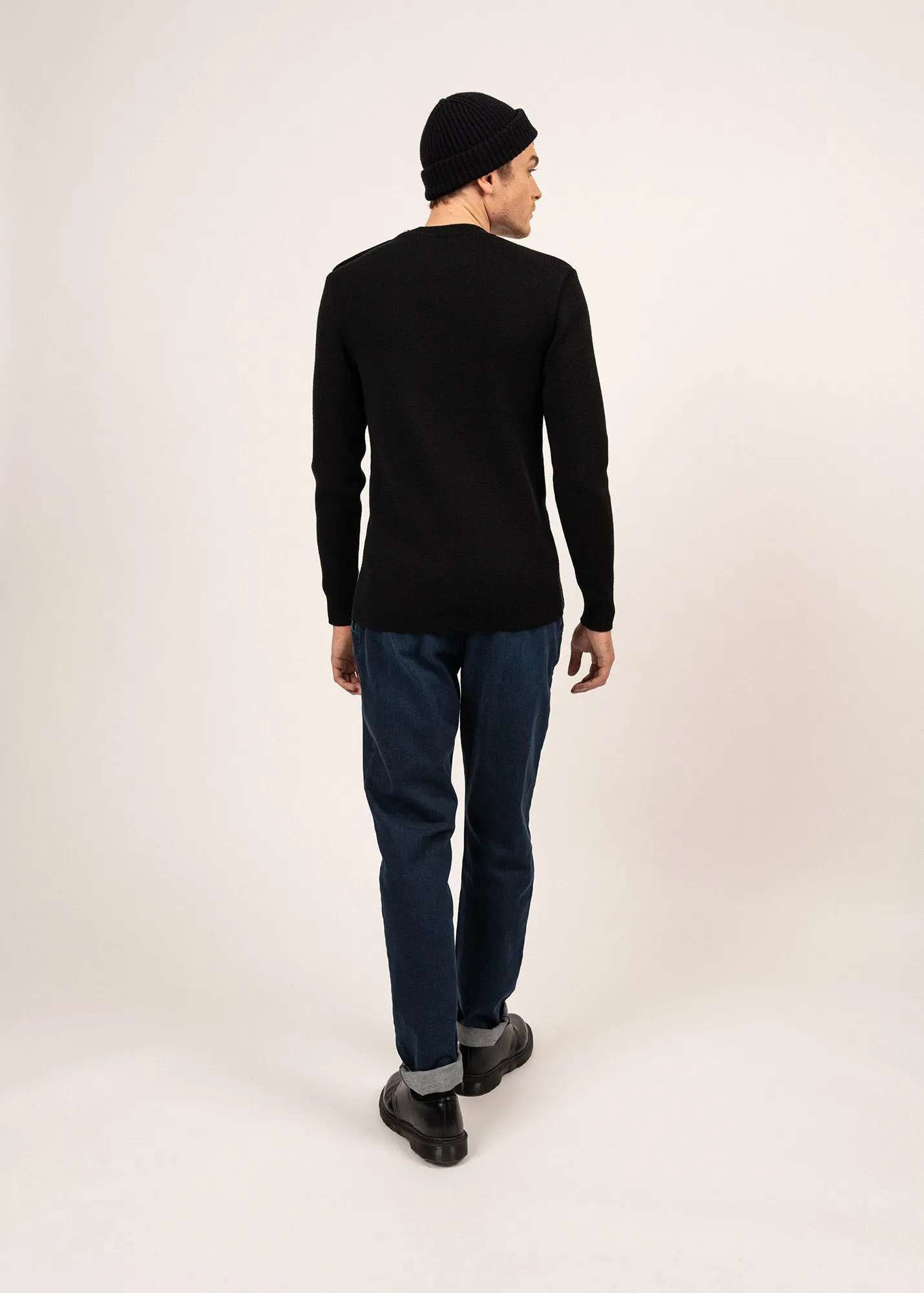 Pull marin uni Rochefort - en laine mrinos (NOIR)