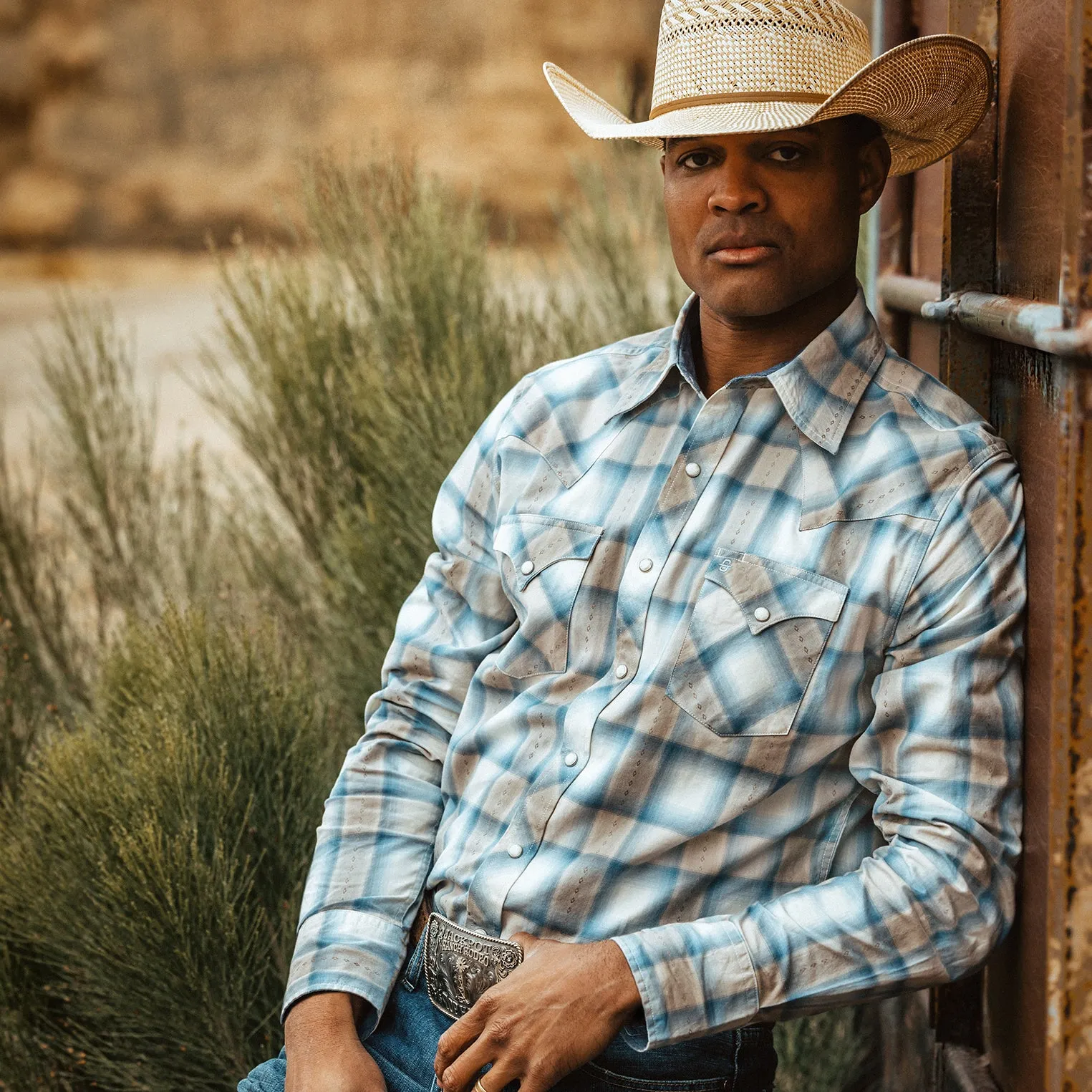 Sand Plaid Dobby Western Shirt -STETSON