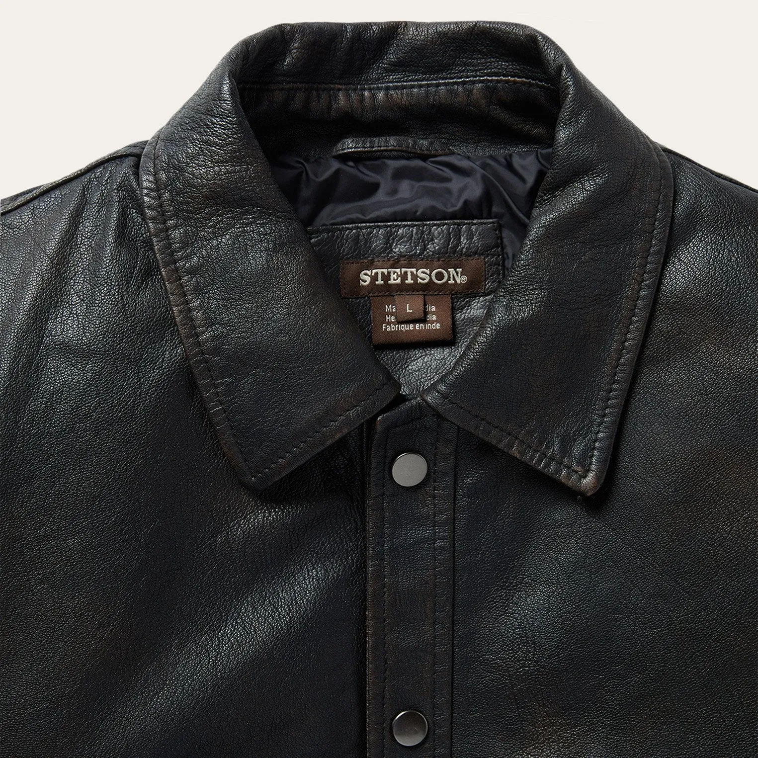 Snap Front Leather Jacket -STETSON