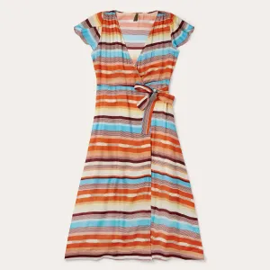 Sunset Serape Print Rayon Herringbone Wrap Front Dress -STETSON