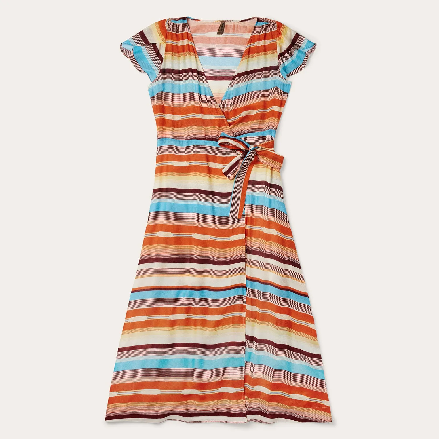 Sunset Serape Print Rayon Herringbone Wrap Front Dress -STETSON