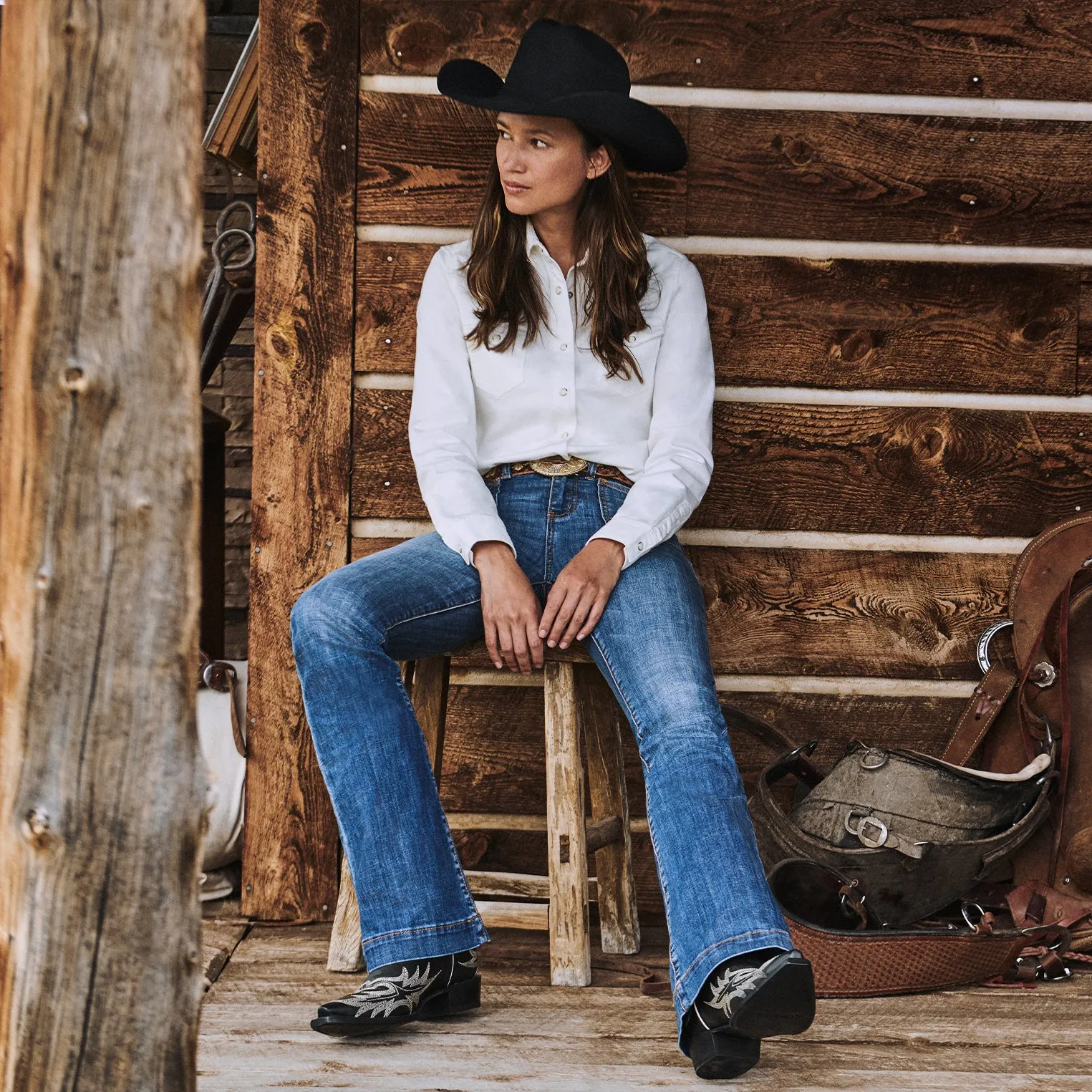 Tina Black & White Flame Embroidered Cowboy Boot -STETSON
