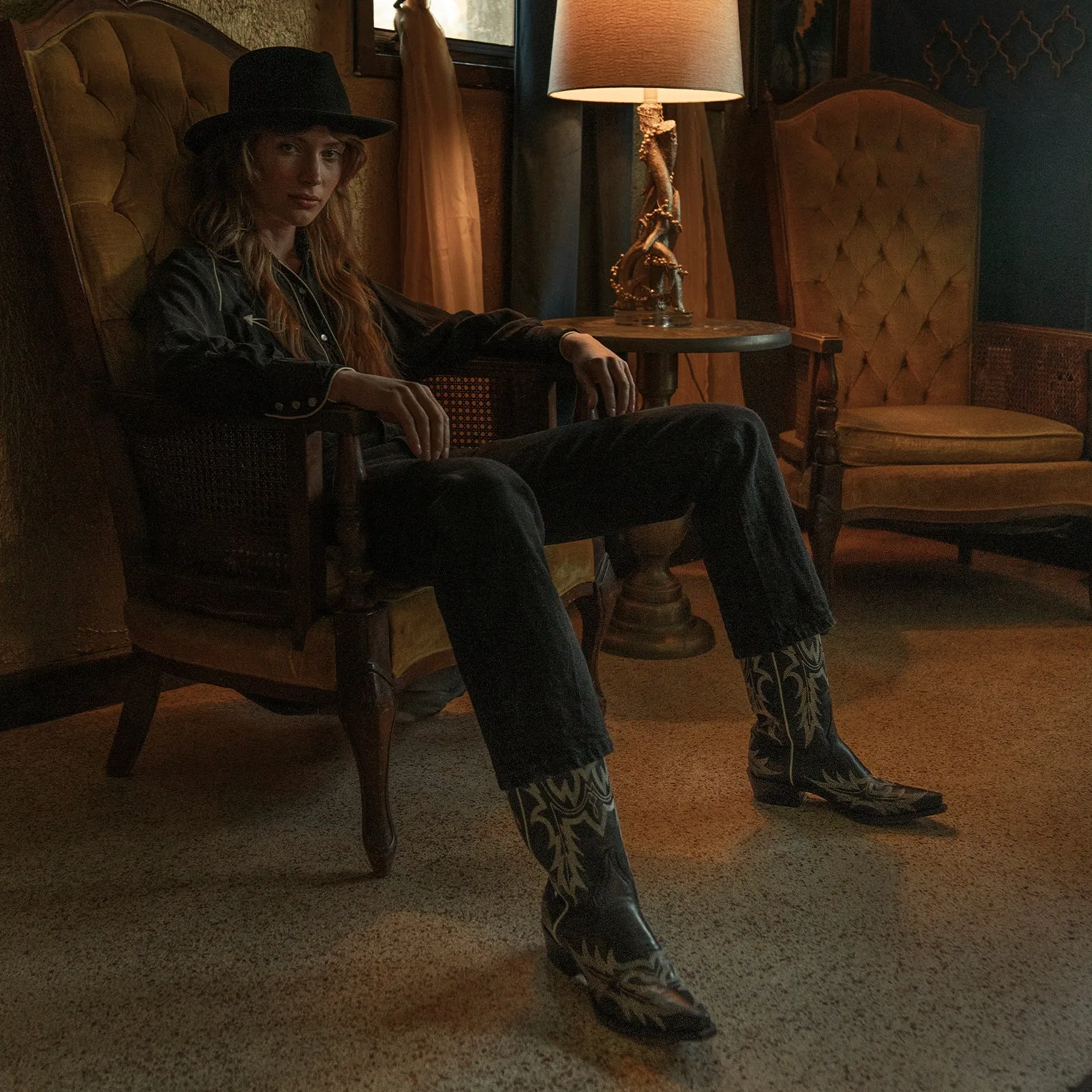 Tina Black & White Flame Embroidered Cowboy Boot -STETSON