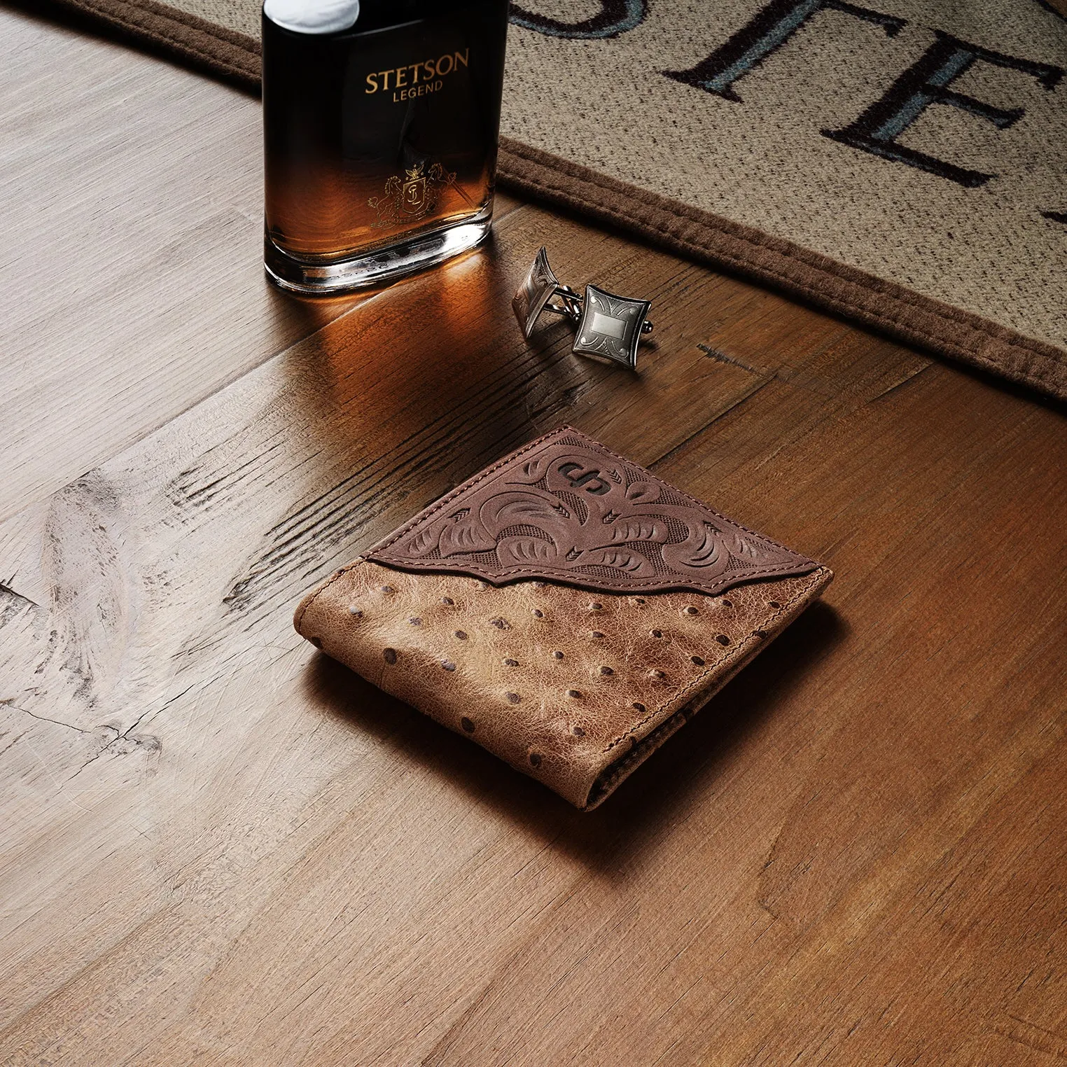 Tooled Embossed Ostrich Bi-Fold Wallet -STETSON