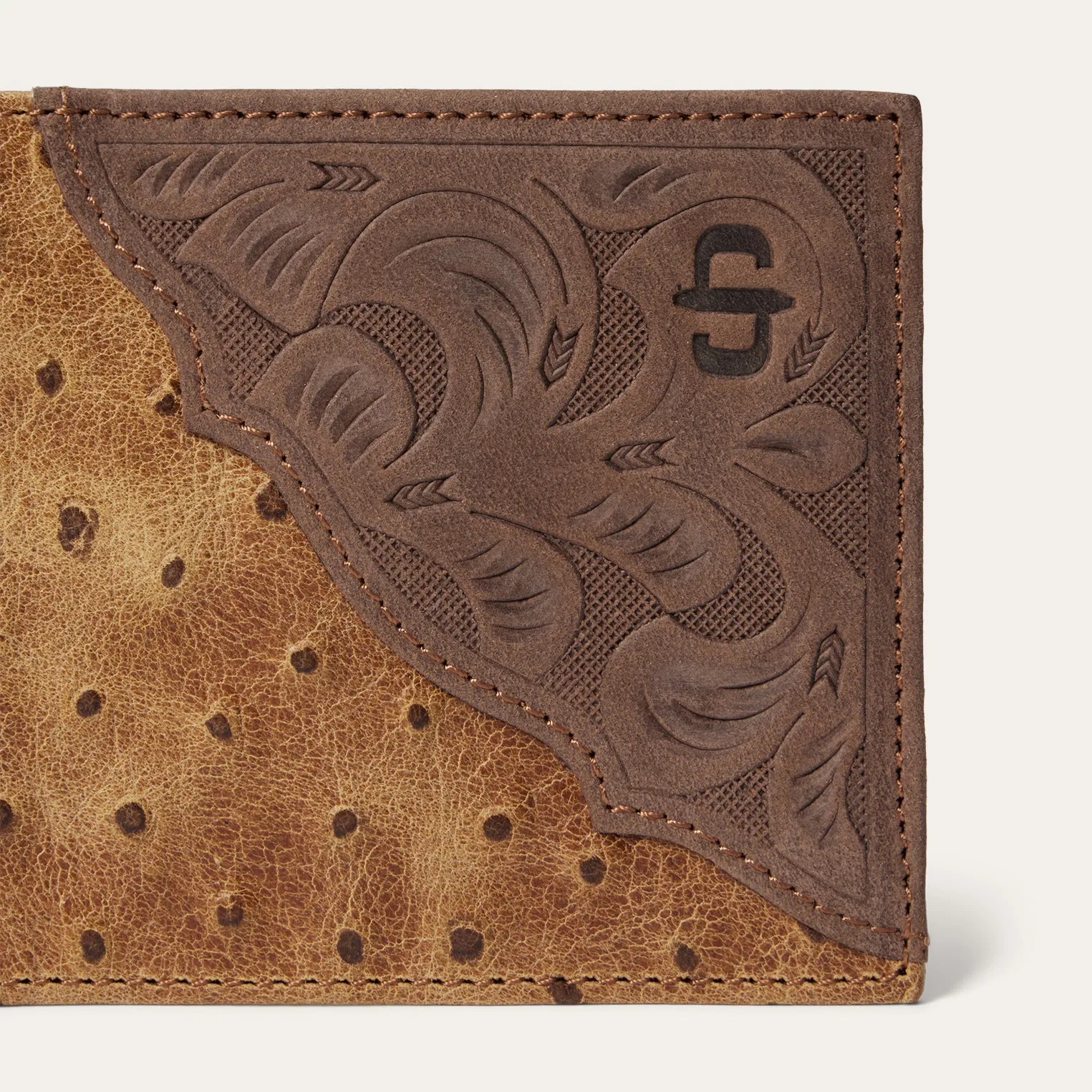 Tooled Embossed Ostrich Bi-Fold Wallet -STETSON