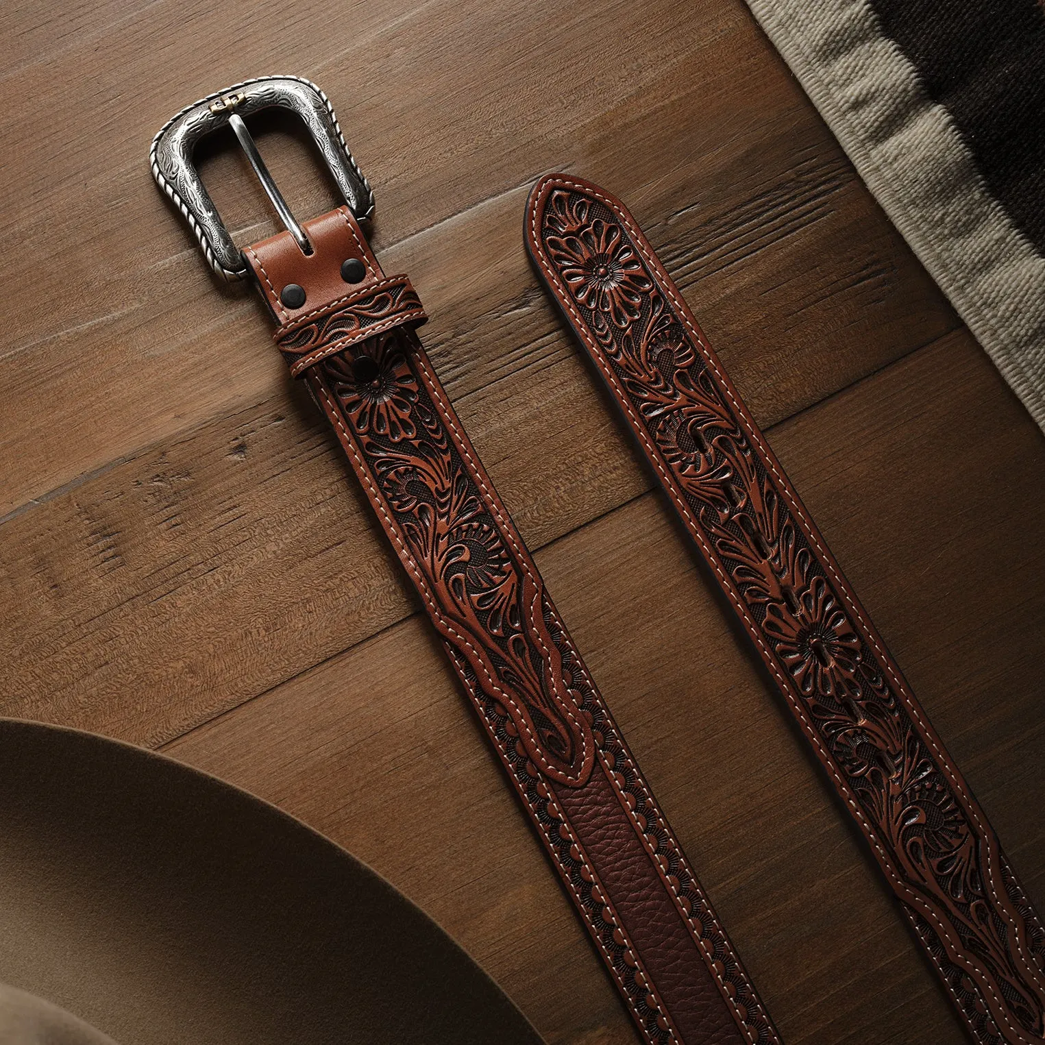 Tooled Tab Belt -STETSON