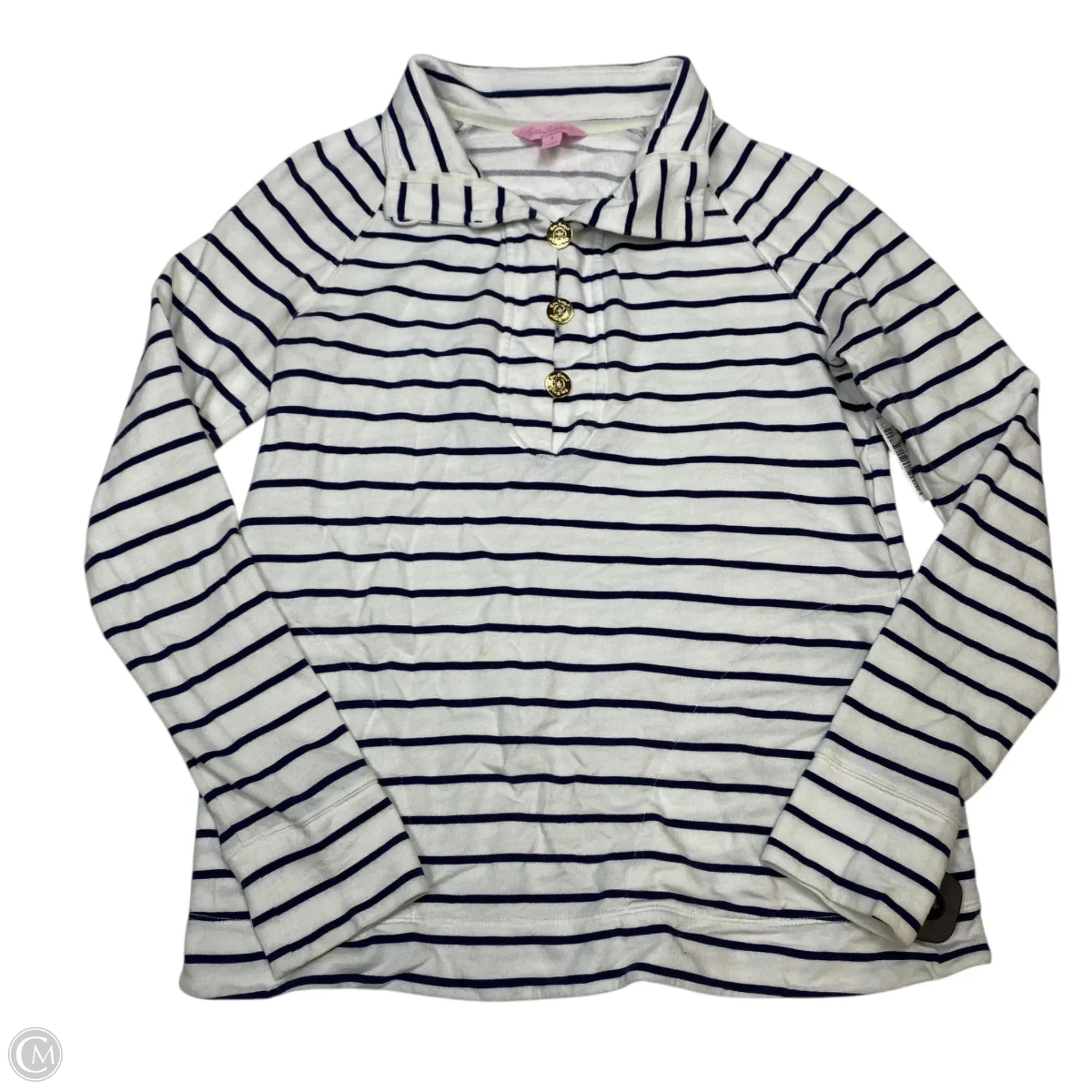 Top Long Sleeve Designer By Lilly Pulitzer In Blue & White, Size: S