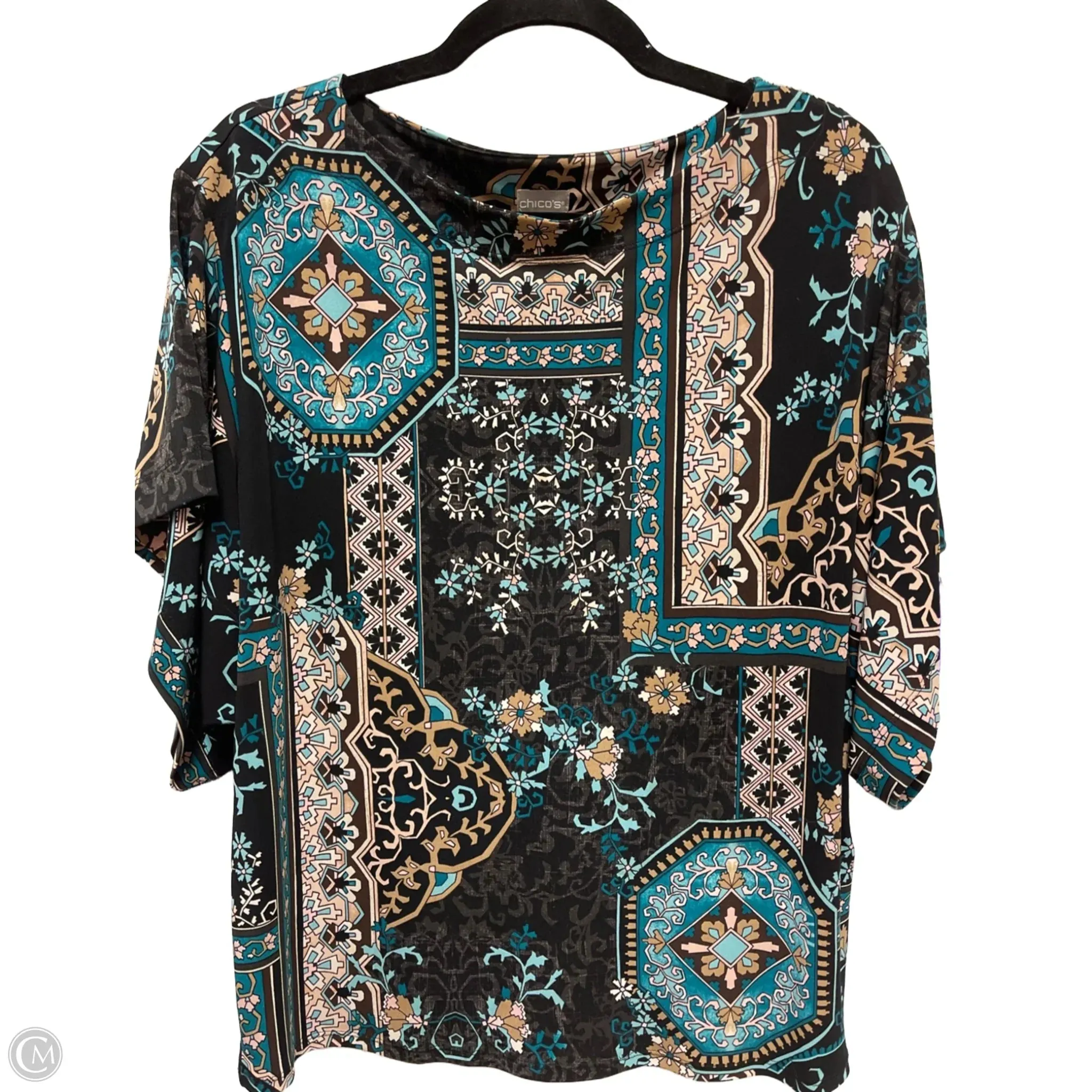 Top Short Sleeve By Chicos In Black & Pink, Size: M