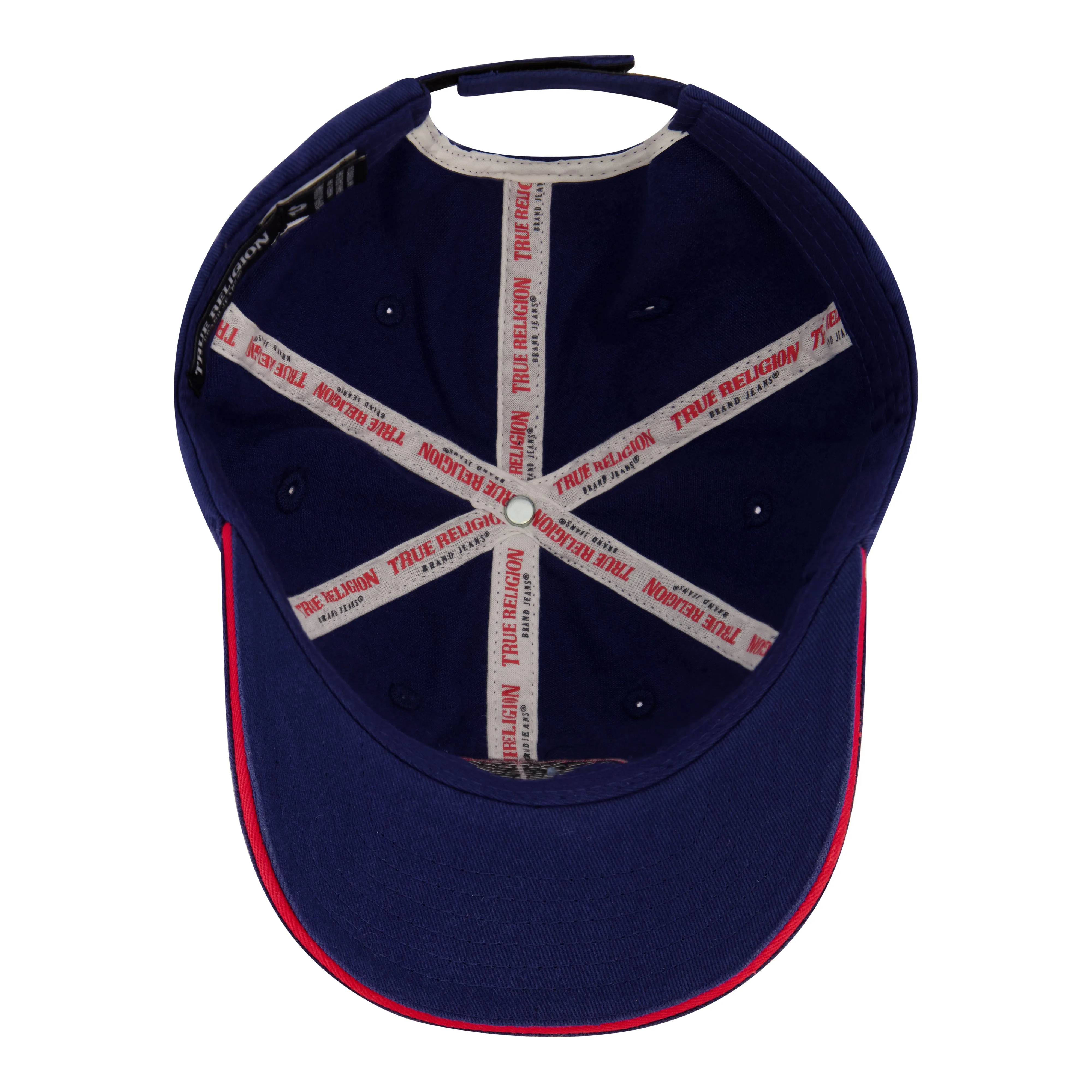 True Religion Baseball Cap, 5 Panel Cotton Twill Kids Baseball Hat with Round Woven Patch Logo, Adjustable, Blue, One Size