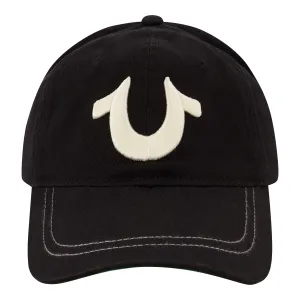 True Religion Cap, 5 Panel Cotton Twill Kids Baseball Hat with Horseshoe Logo, Adjustable Hook and Loop Closure