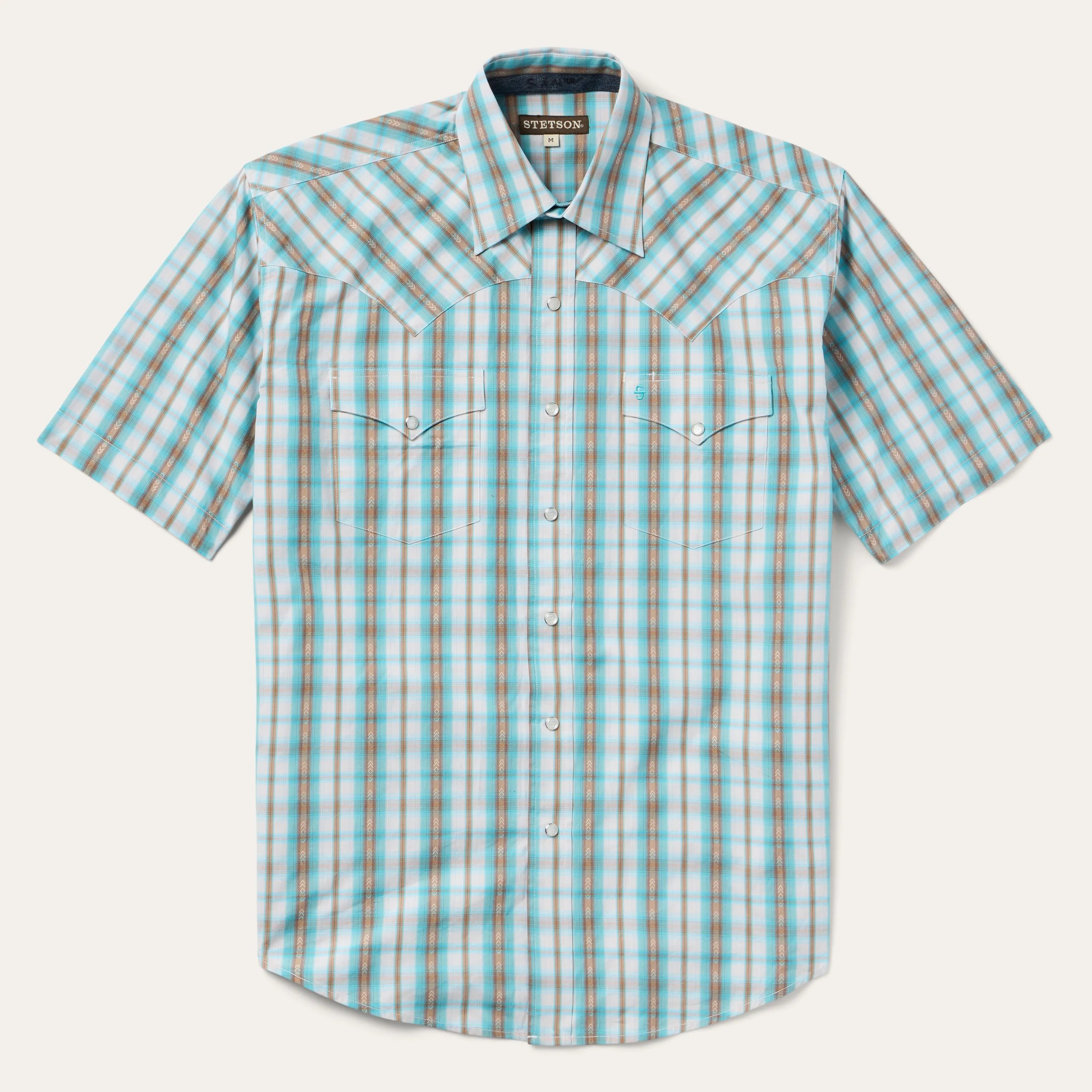Turquoise Plaid Short-Sleeve Western Shirt -STETSON