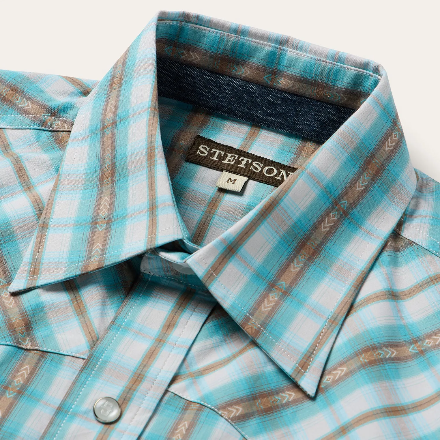 Turquoise Plaid Short-Sleeve Western Shirt -STETSON