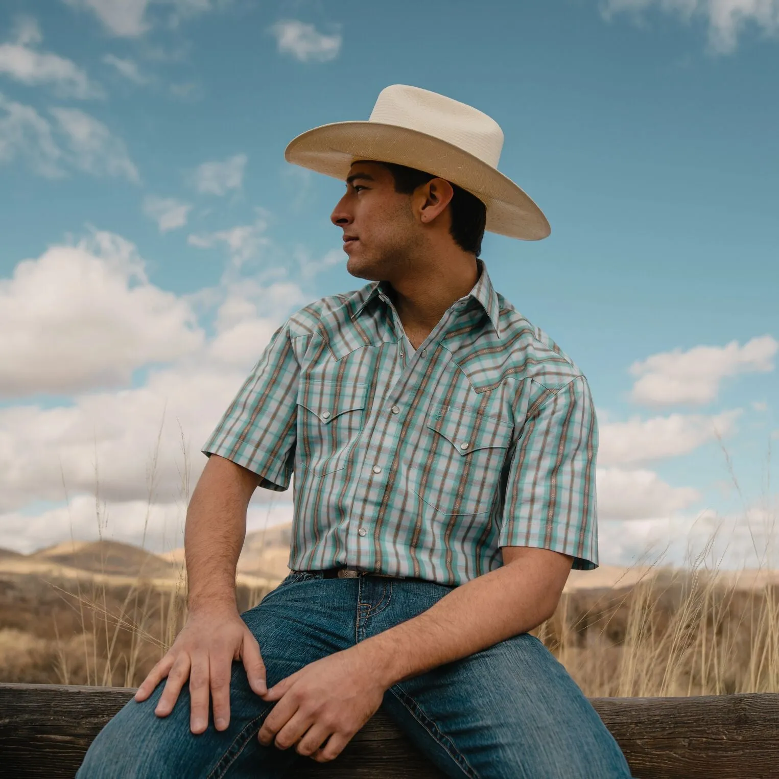 Turquoise Plaid Short-Sleeve Western Shirt -STETSON