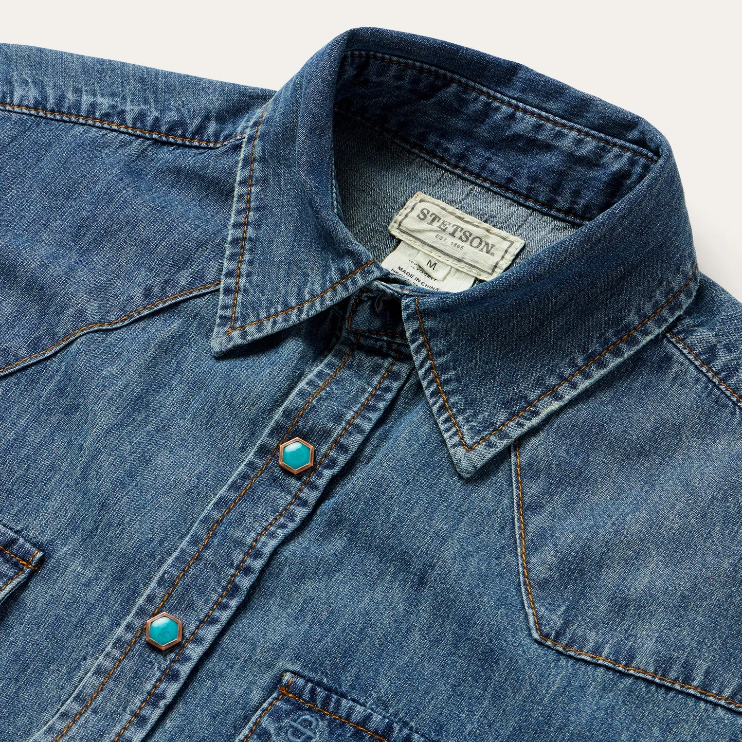 Turquoise Snap Lightweight Denim Shirt -STETSON